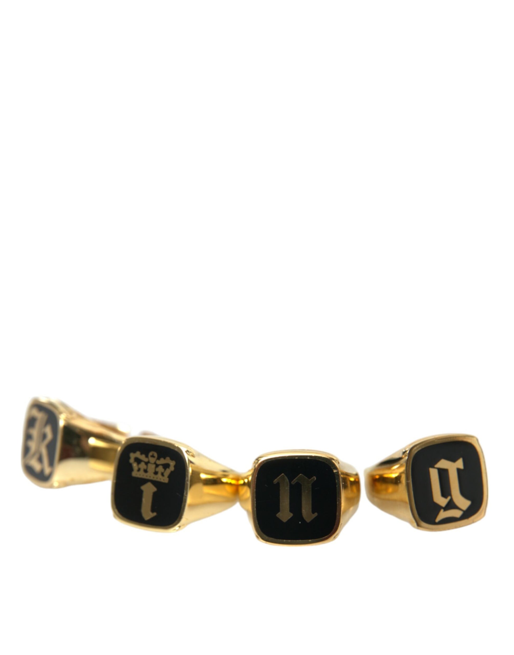 Dolce &amp; Gabbana – KING Emaille-Ring aus Goldmessing, 4er-Set