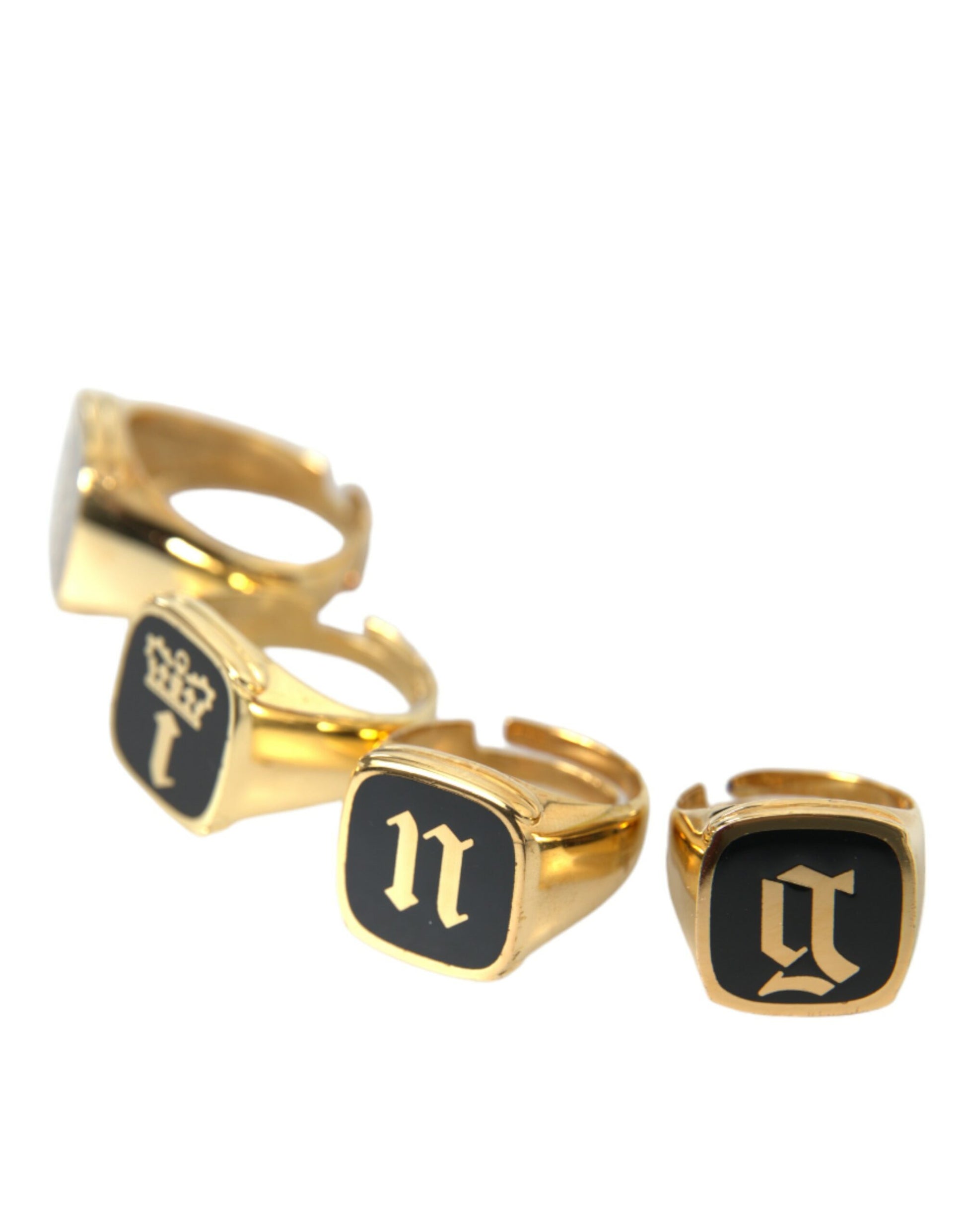 Dolce &amp; Gabbana – KING Emaille-Ring aus Goldmessing, 4er-Set