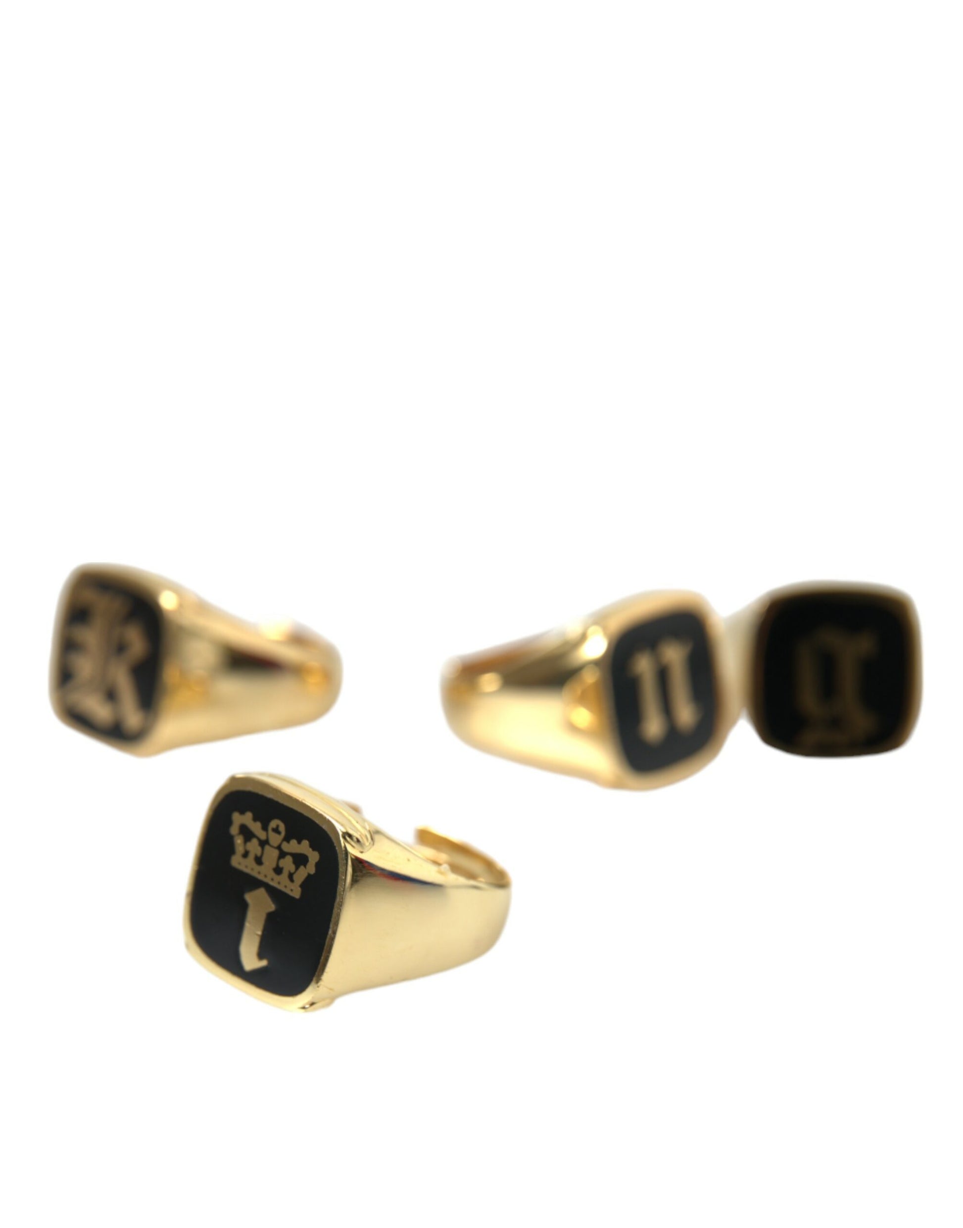 Dolce &amp; Gabbana – KING Emaille-Ring aus Goldmessing, 4er-Set