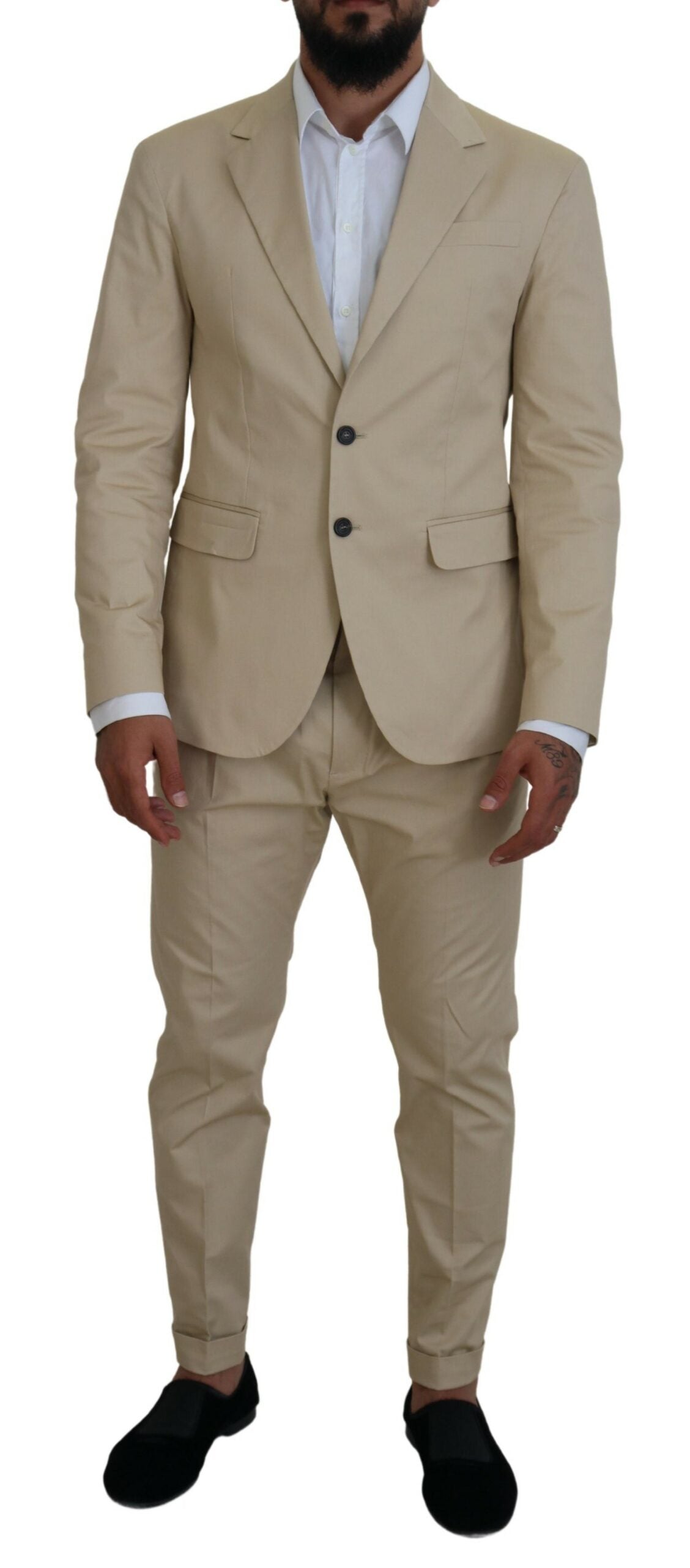 Dsquared² Beigefarbener einreihiger 2-teiliger CIPRO-Anzug aus Baumwolle