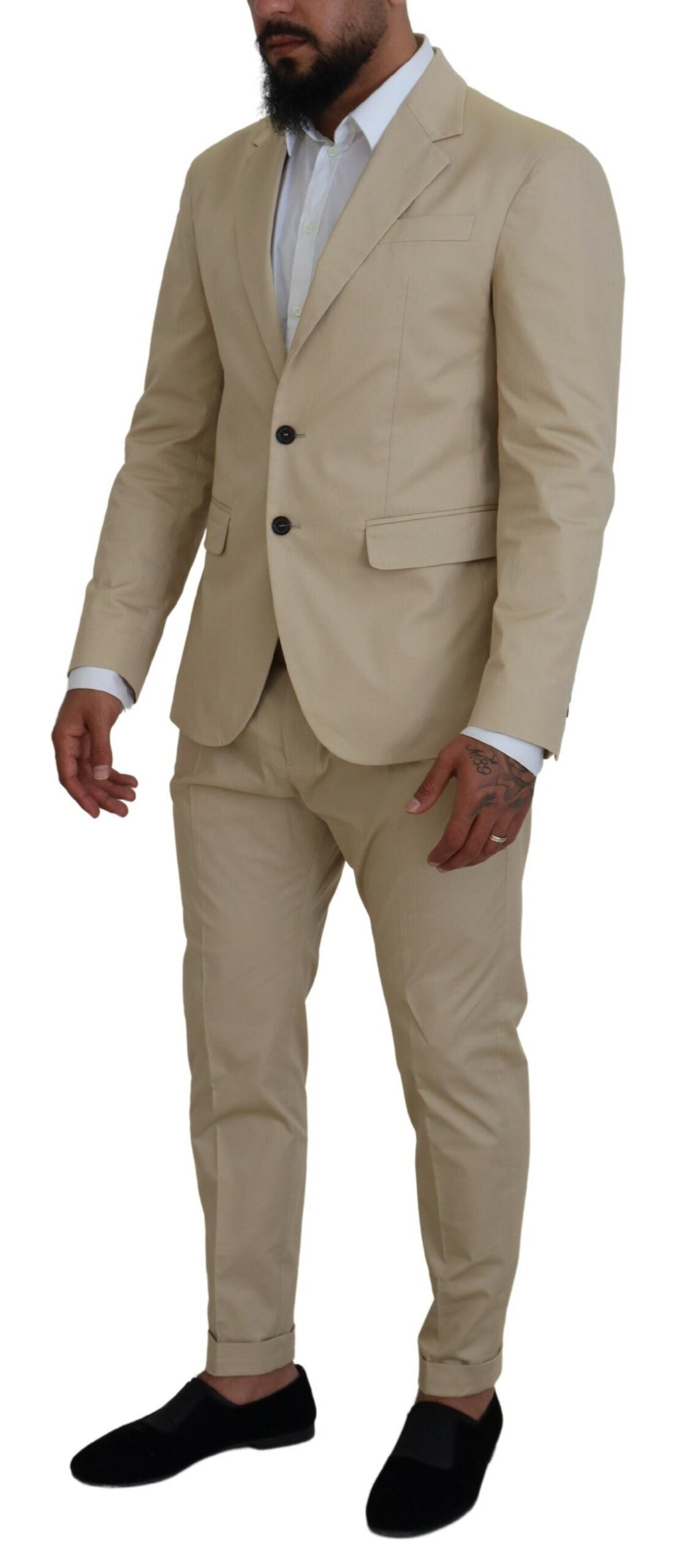 Dsquared² Beigefarbener einreihiger 2-teiliger CIPRO-Anzug aus Baumwolle