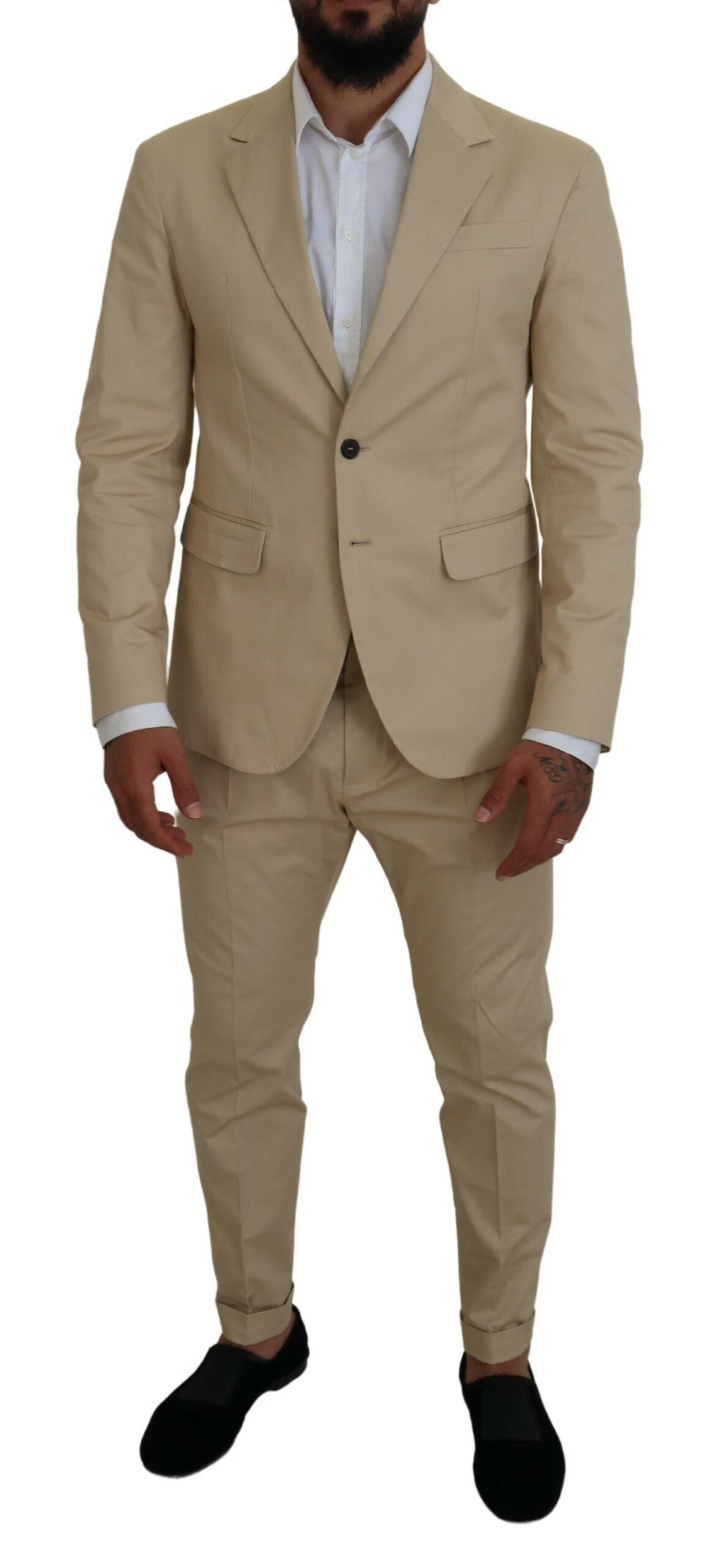 Dsquared² Beigefarbener einreihiger 2-teiliger CIPRO-Anzug aus Baumwolle