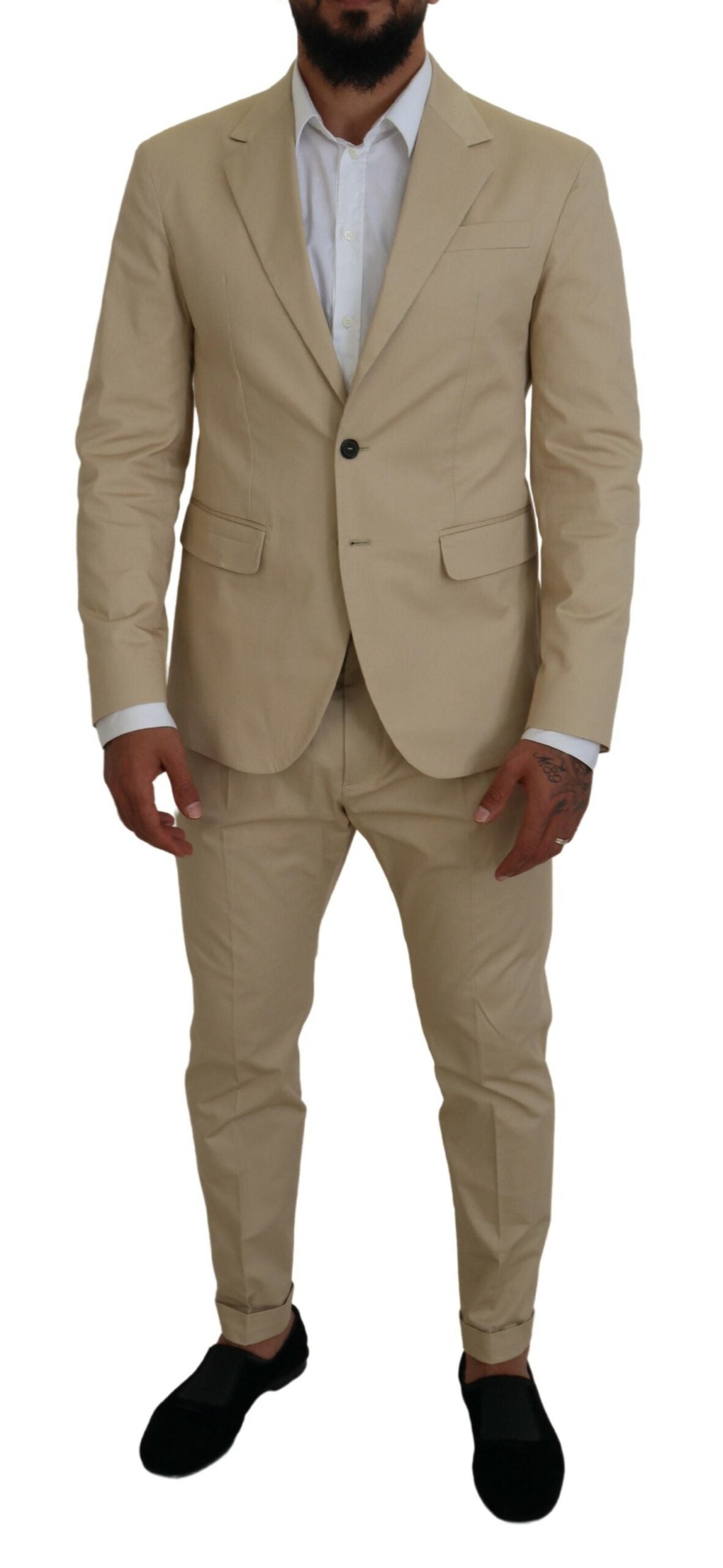 Dsquared² Beigefarbener einreihiger 2-teiliger CIPRO-Anzug aus Baumwolle
