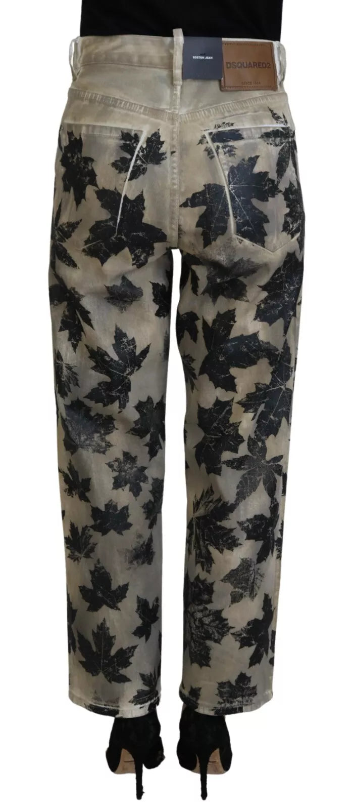 Dsquared² Beige Leaves Baumwoll-Jeans mit hoher Taille Boston