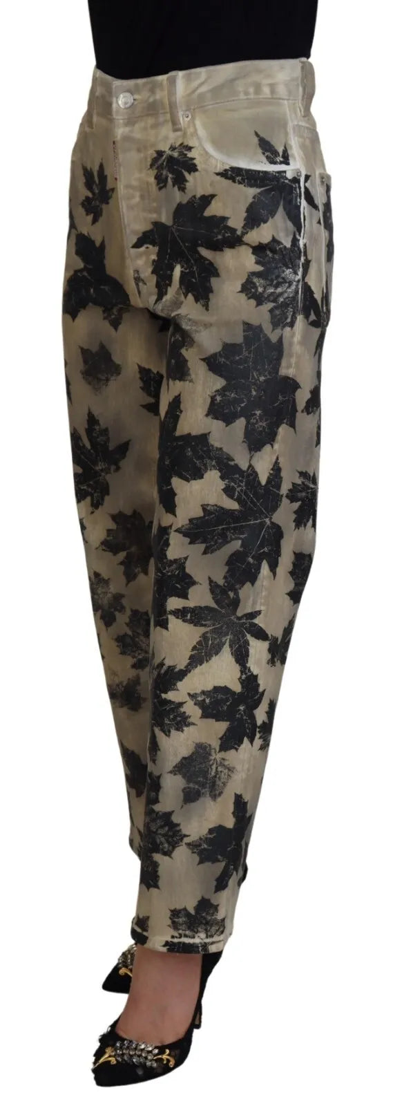 Dsquared² Beige Leaves Baumwoll-Jeans mit hoher Taille Boston