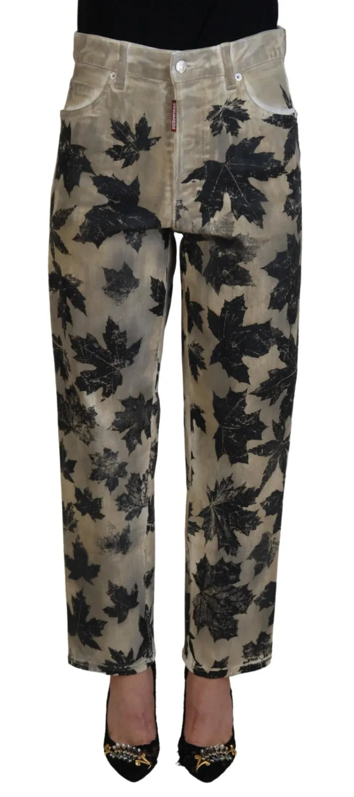 Dsquared² Beige Leaves Baumwoll-Jeans mit hoher Taille Boston