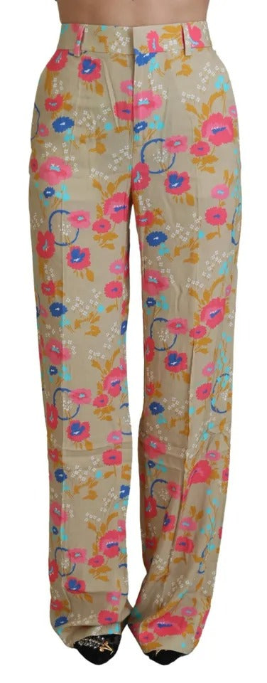 Dsquared² Beige – Gerade Hose mit Blumenmuster und hoher Taille