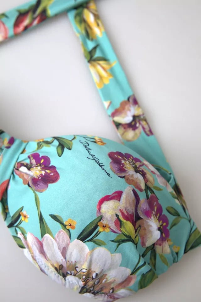 Dolce &amp; Gabbana – Mintgrünes Beachwear-Bikinioberteil mit Blumendruck