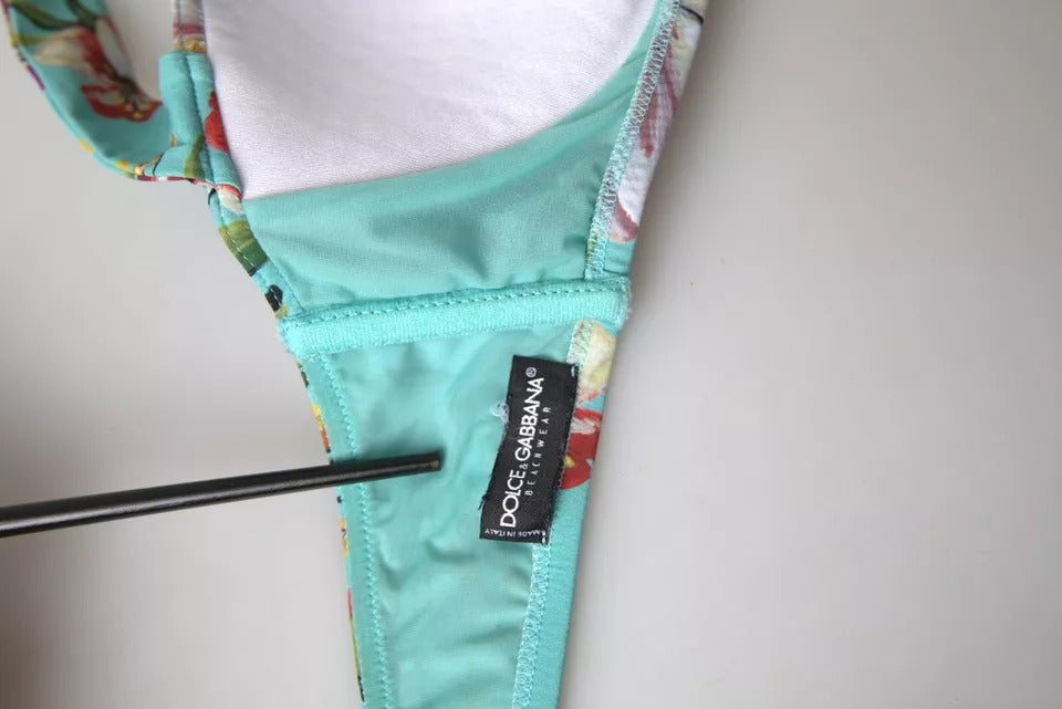 Dolce &amp; Gabbana – Mintgrünes Beachwear-Bikinioberteil mit Blumendruck