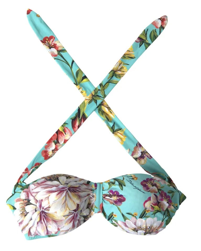 Dolce &amp; Gabbana – Mintgrünes Beachwear-Bikinioberteil mit Blumendruck