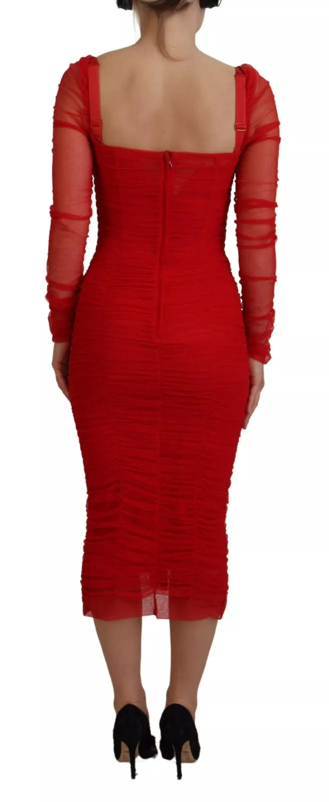 Dolce &amp; Gabbana – Figurbetontes Midikleid mit Netzbesatz in Rot
