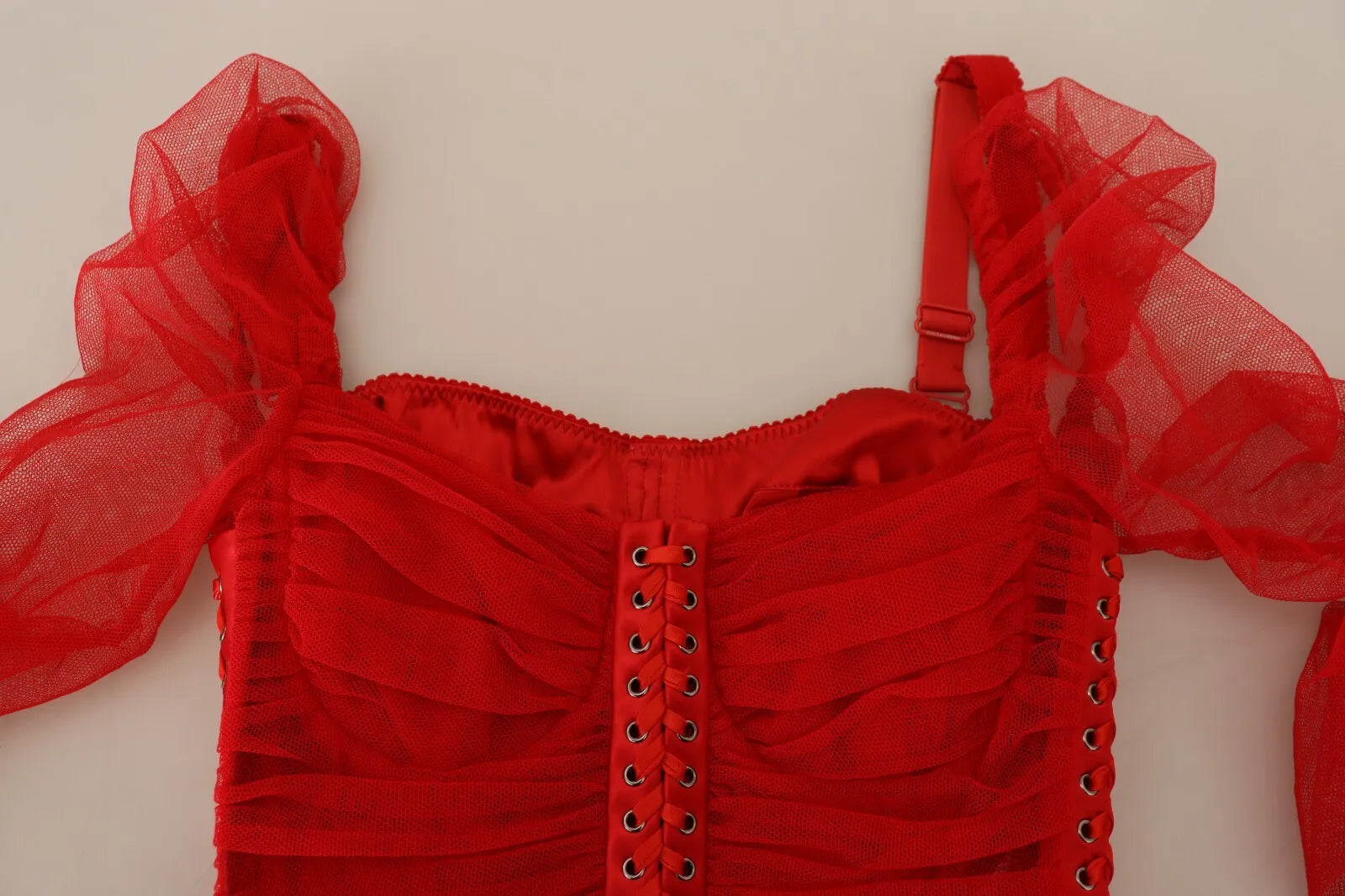 Dolce &amp; Gabbana – Figurbetontes Midikleid mit Netzbesatz in Rot