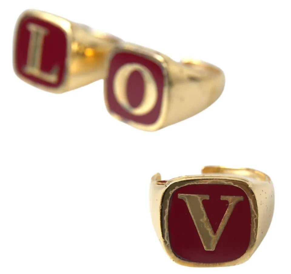 Dolce &amp; Gabbana – 3er-Set „LOVE“-Ringe aus goldenem Messing mit Emaille