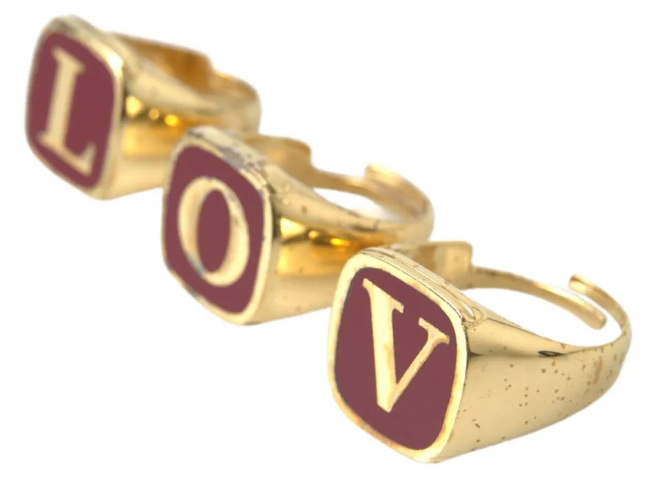 Dolce &amp; Gabbana – 3er-Set „LOVE“-Ringe aus goldenem Messing mit Emaille