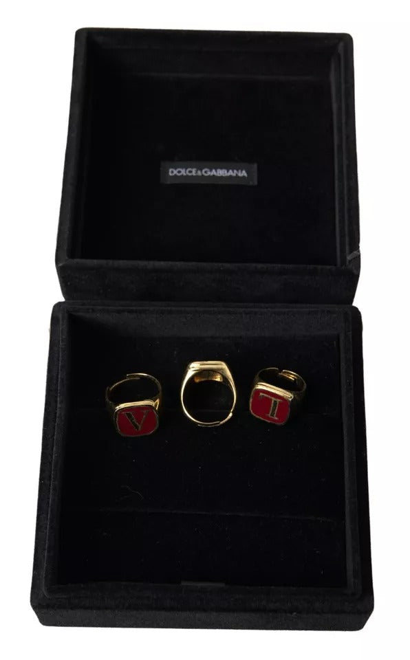 Dolce &amp; Gabbana – 3er-Set „LOVE“-Ringe aus goldenem Messing mit Emaille