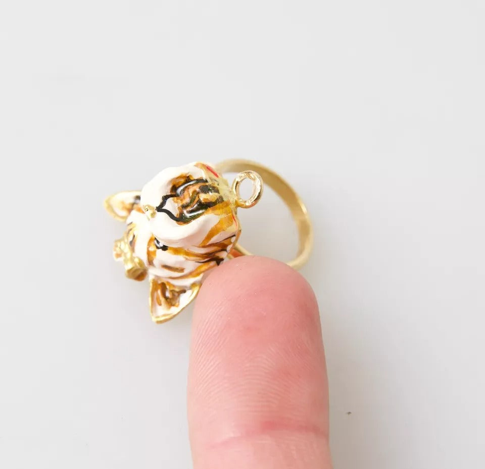 Dolce &amp; Gabbana Gold Messing Harz Beige Hund Haustier Accessoire Ring