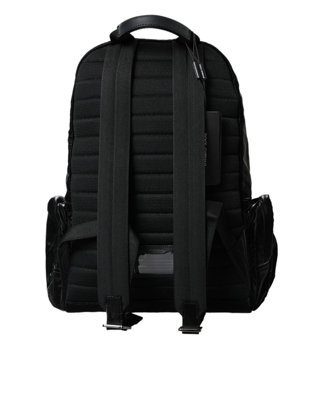 Dolce &amp; Gabbana – Rucksacktasche aus schwarzem Lackleder mit Logo-Plakette