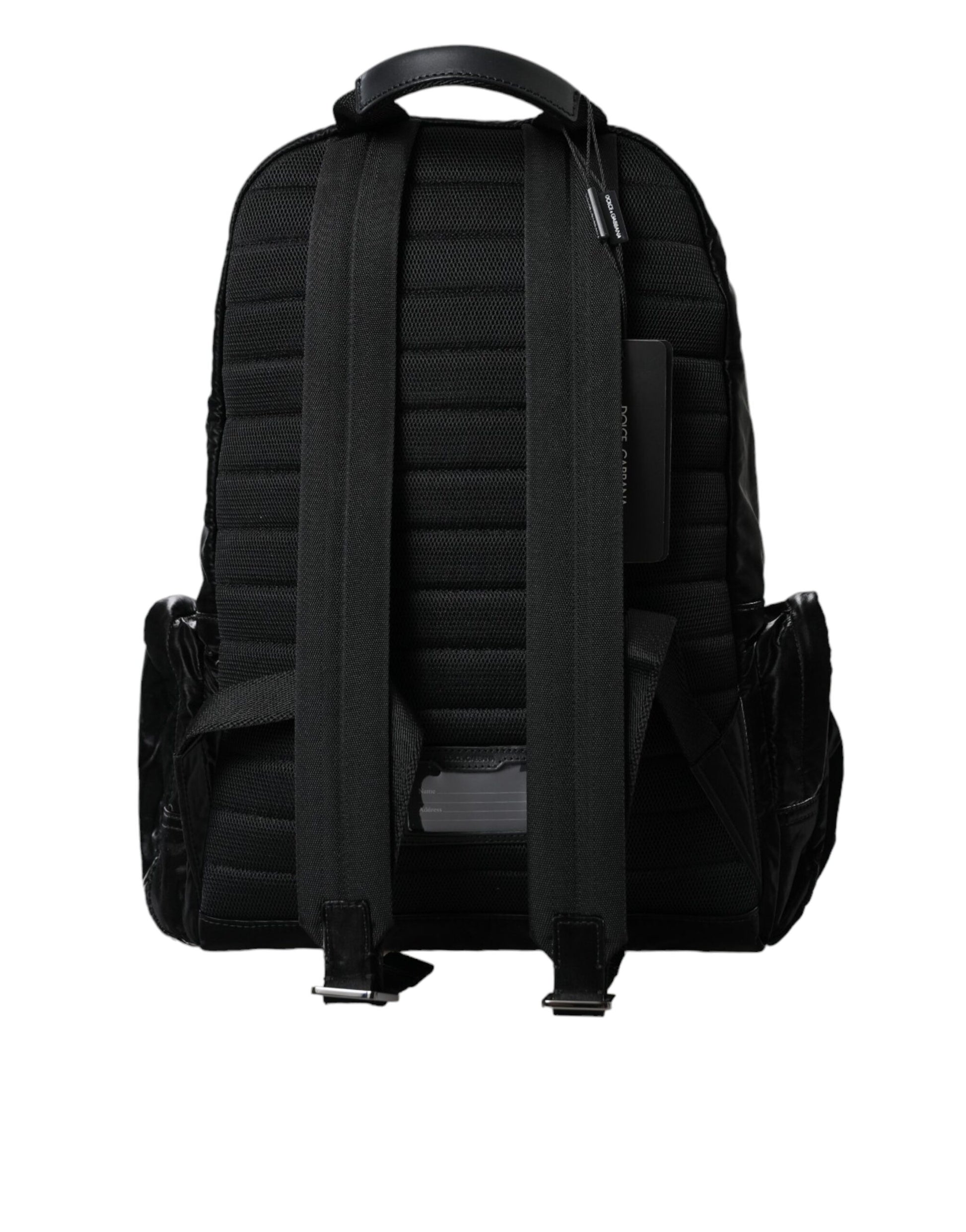 Dolce &amp; Gabbana – Rucksacktasche aus schwarzem Lackleder mit Logo-Plakette