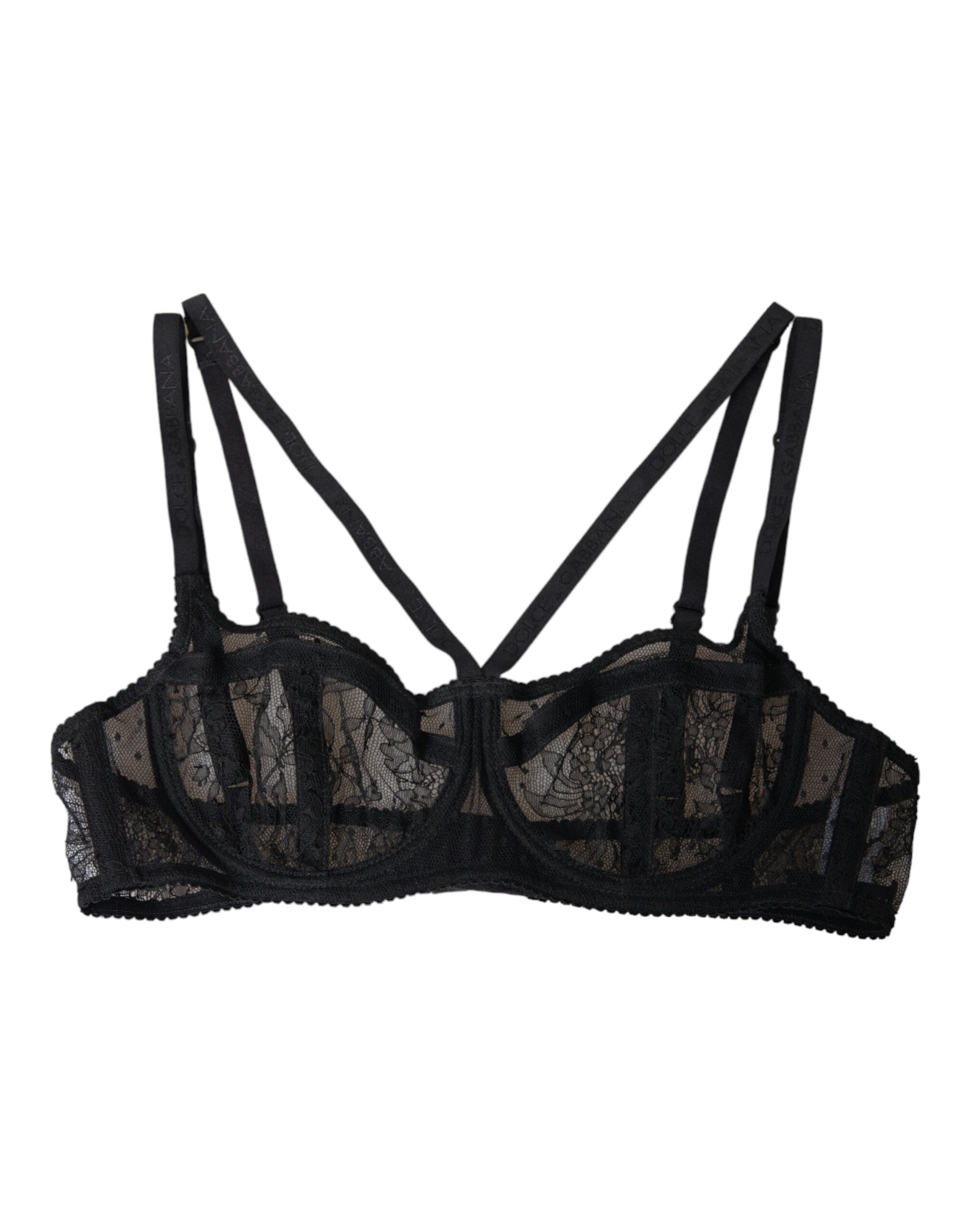 Dolce &amp; Gabbana – Balconcino-BH aus Nylon mit Blumenspitze in Schwarz