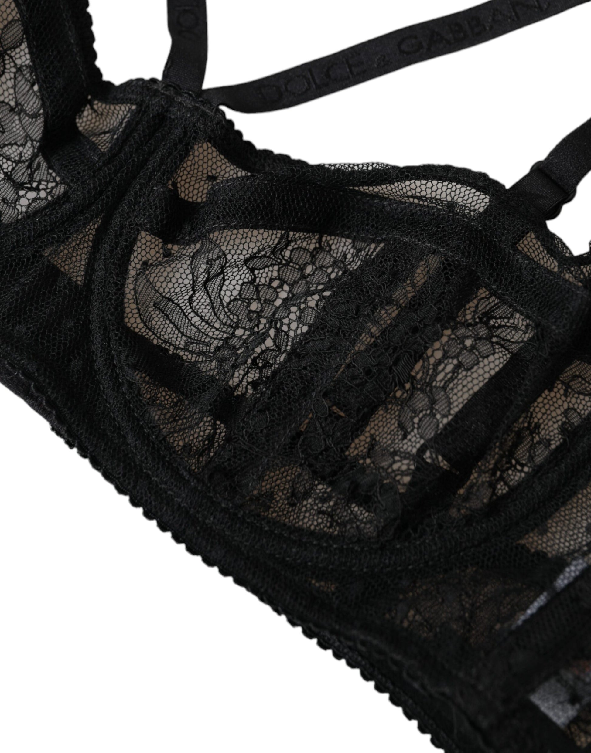 Dolce &amp; Gabbana – Balconcino-BH aus Nylon mit Blumenspitze in Schwarz