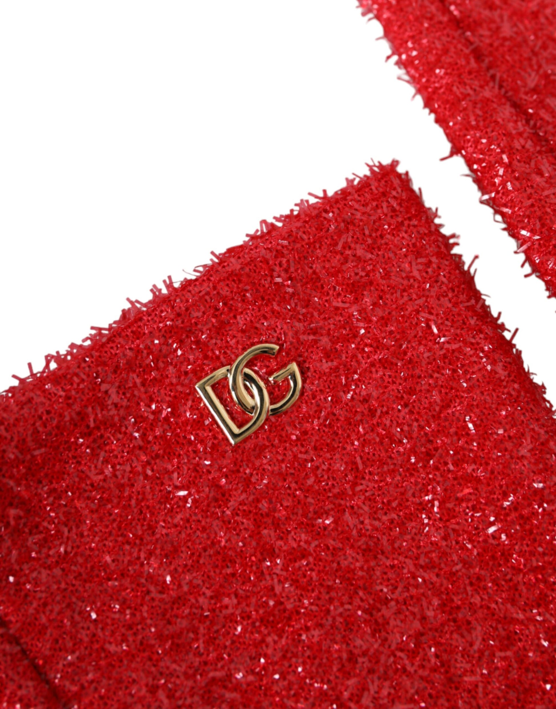 Dolce &amp; Gabbana – Rote Fantasia-Handschuhe mit mittellangem Lurex
