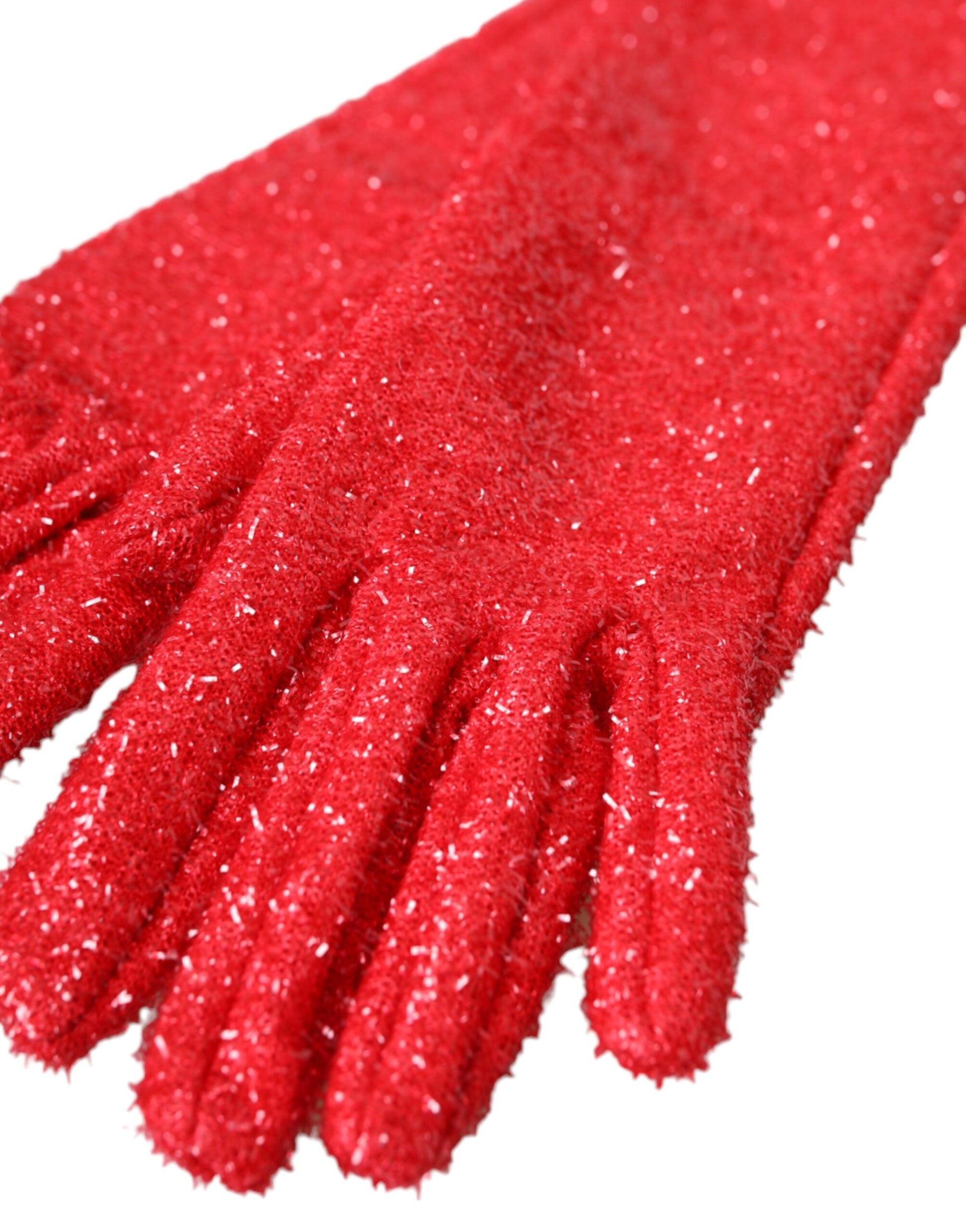 Dolce &amp; Gabbana – Rote Fantasia-Handschuhe mit mittellangem Lurex