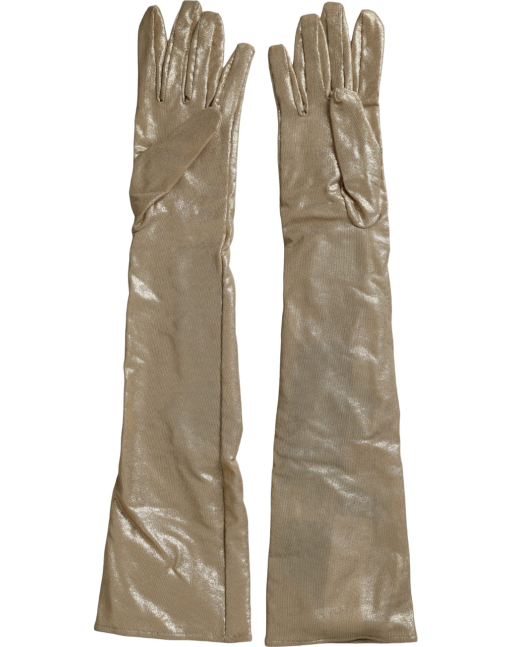 Dolce &amp; Gabbana – Beige Satin-Handschuhe mit Kristallen in Ellenbogenlänge