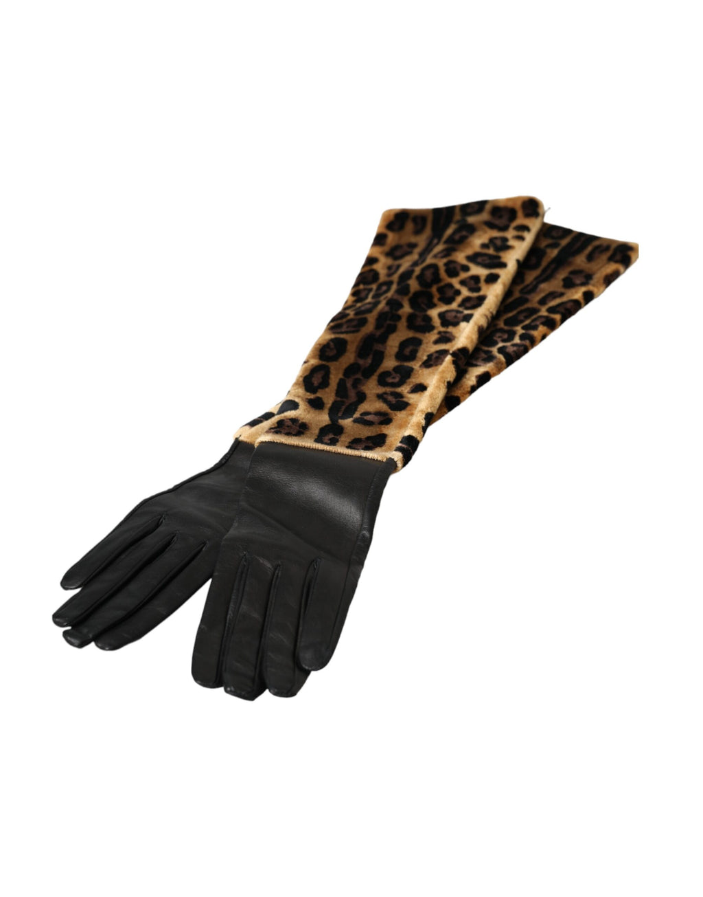 Dolce &amp; Gabbana – Ellenbogenlange Handschuhe aus braun-schwarzem Leopardenleder