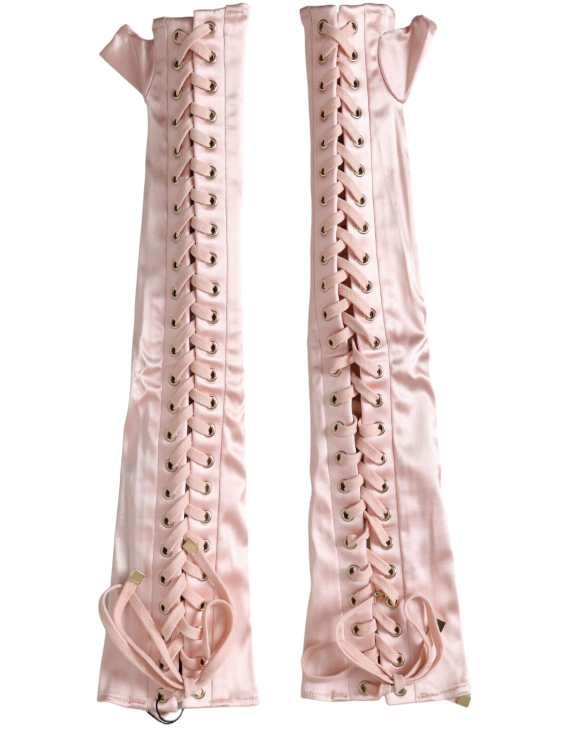 Dolce &amp; Gabbana – Fingerlose Handschuhe aus Acetat mit Schnürung in Rosa