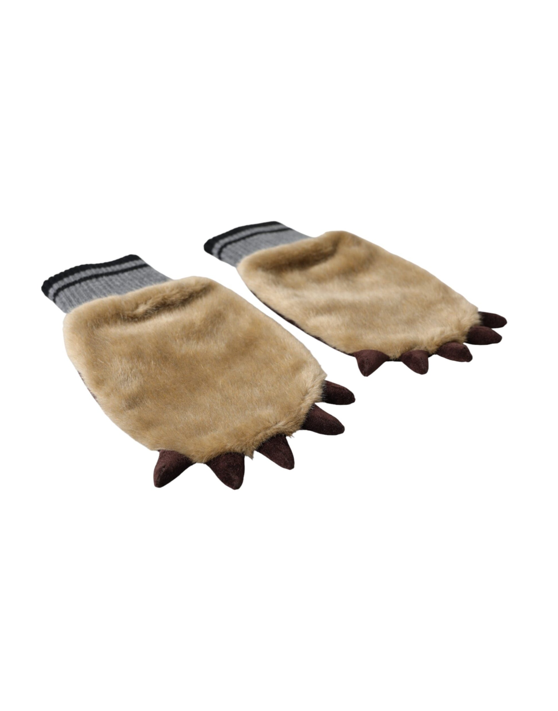 Dolce &amp; Gabbana Beige Fäustlinge aus Acryl mit Strickfell am Handgelenk