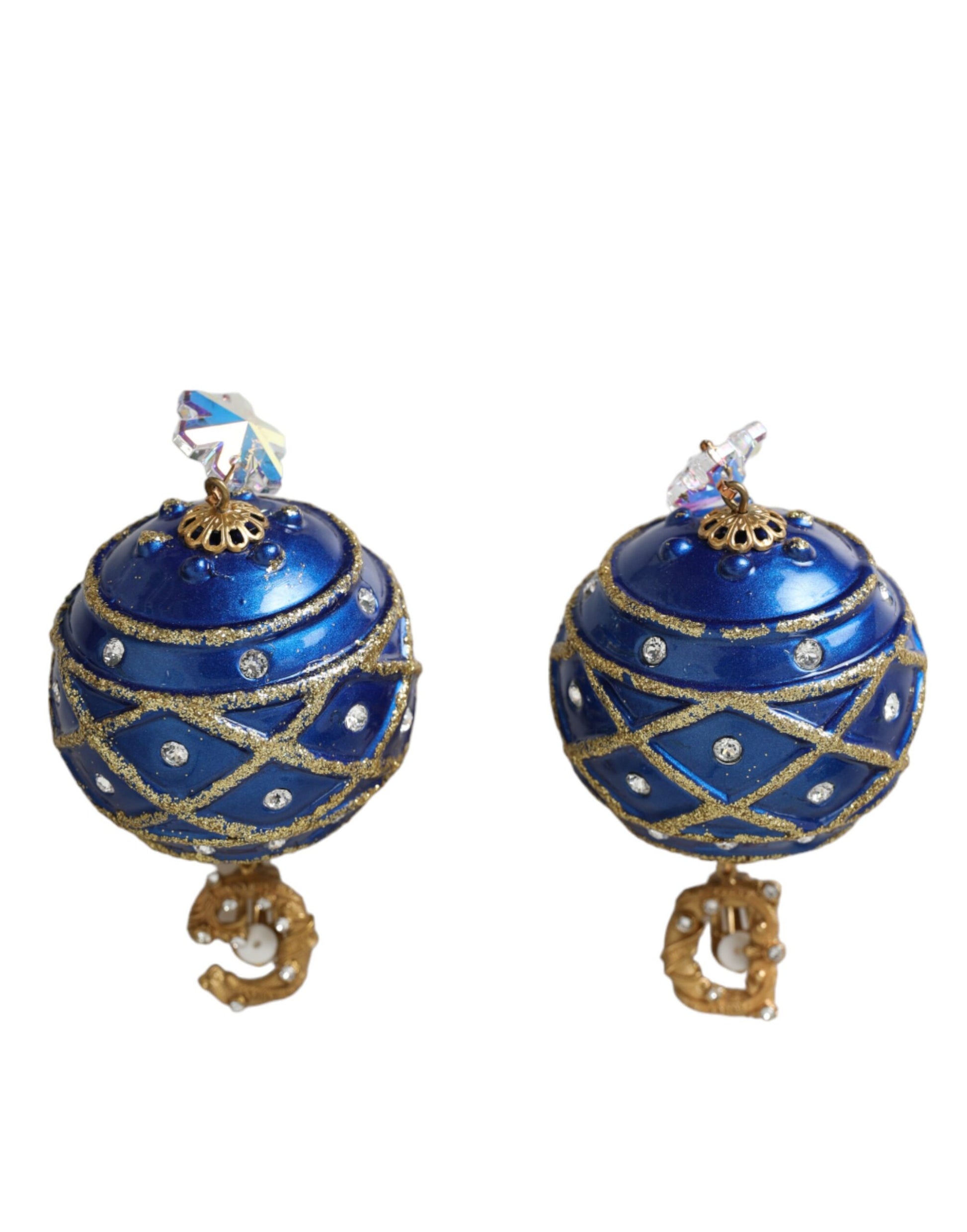 Dolce &amp; Gabbana – Ohrclips mit Weihnachtskugeln und blauem Kristall in Messing
