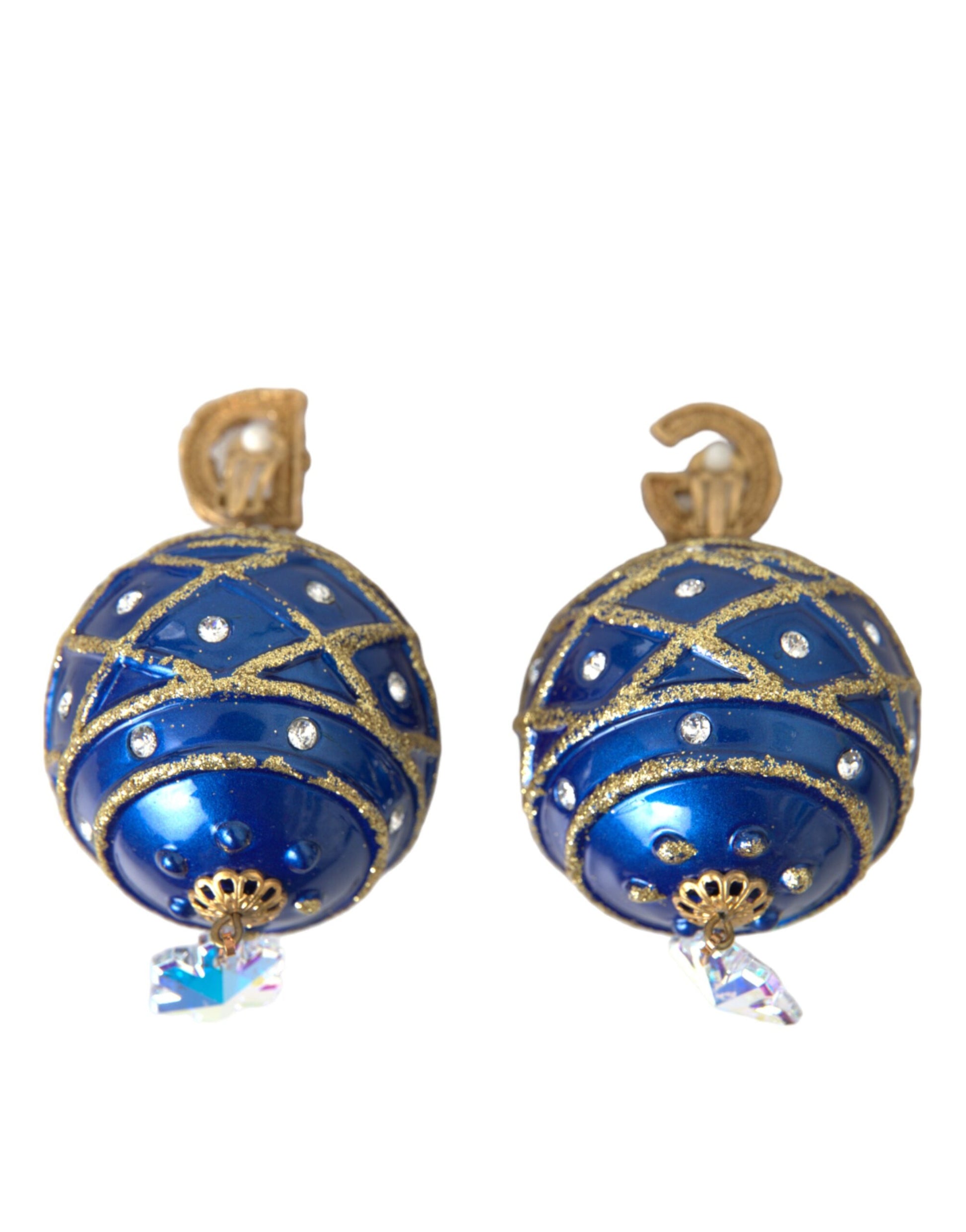 Dolce &amp; Gabbana – Ohrclips mit Weihnachtskugeln und blauem Kristall in Messing