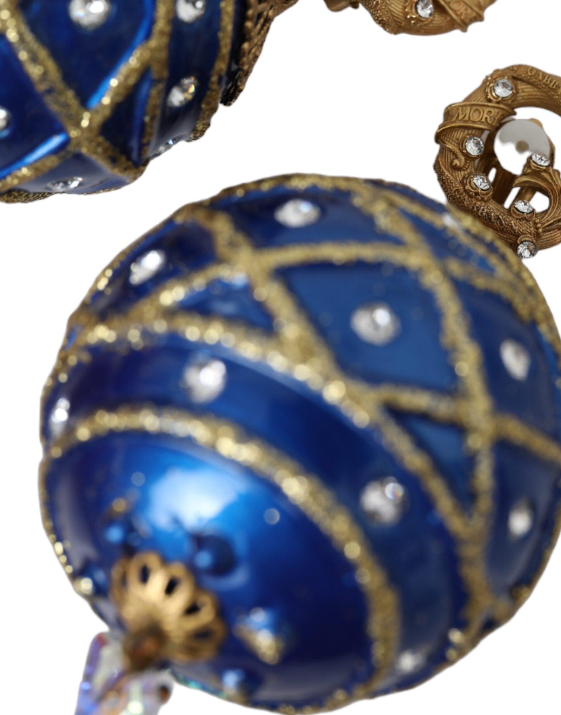 Dolce &amp; Gabbana – Ohrclips mit Weihnachtskugeln und blauem Kristall in Messing