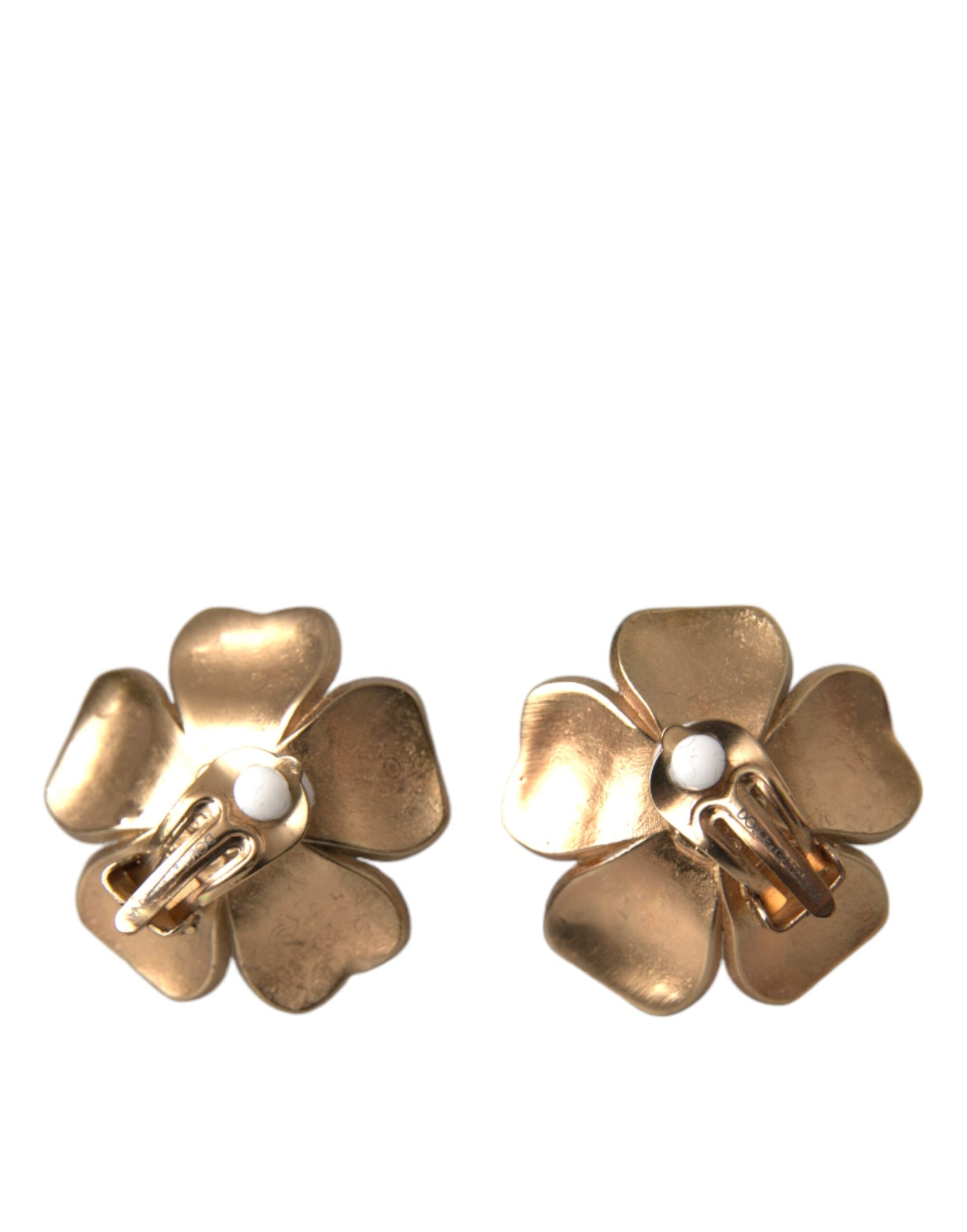 Dolce &amp; Gabbana – Goldfarbene Maxi-Ohrclips mit Kunstperlen und Blumenmuster