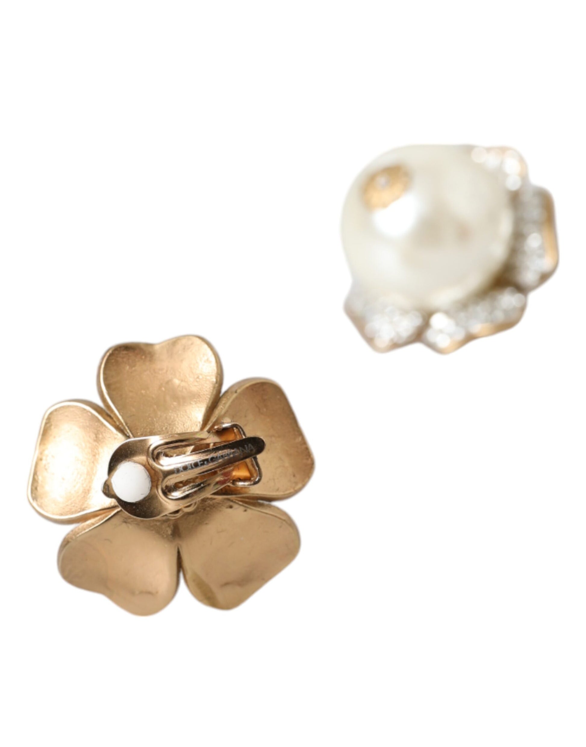 Dolce &amp; Gabbana – Goldfarbene Maxi-Ohrclips mit Kunstperlen und Blumenmuster