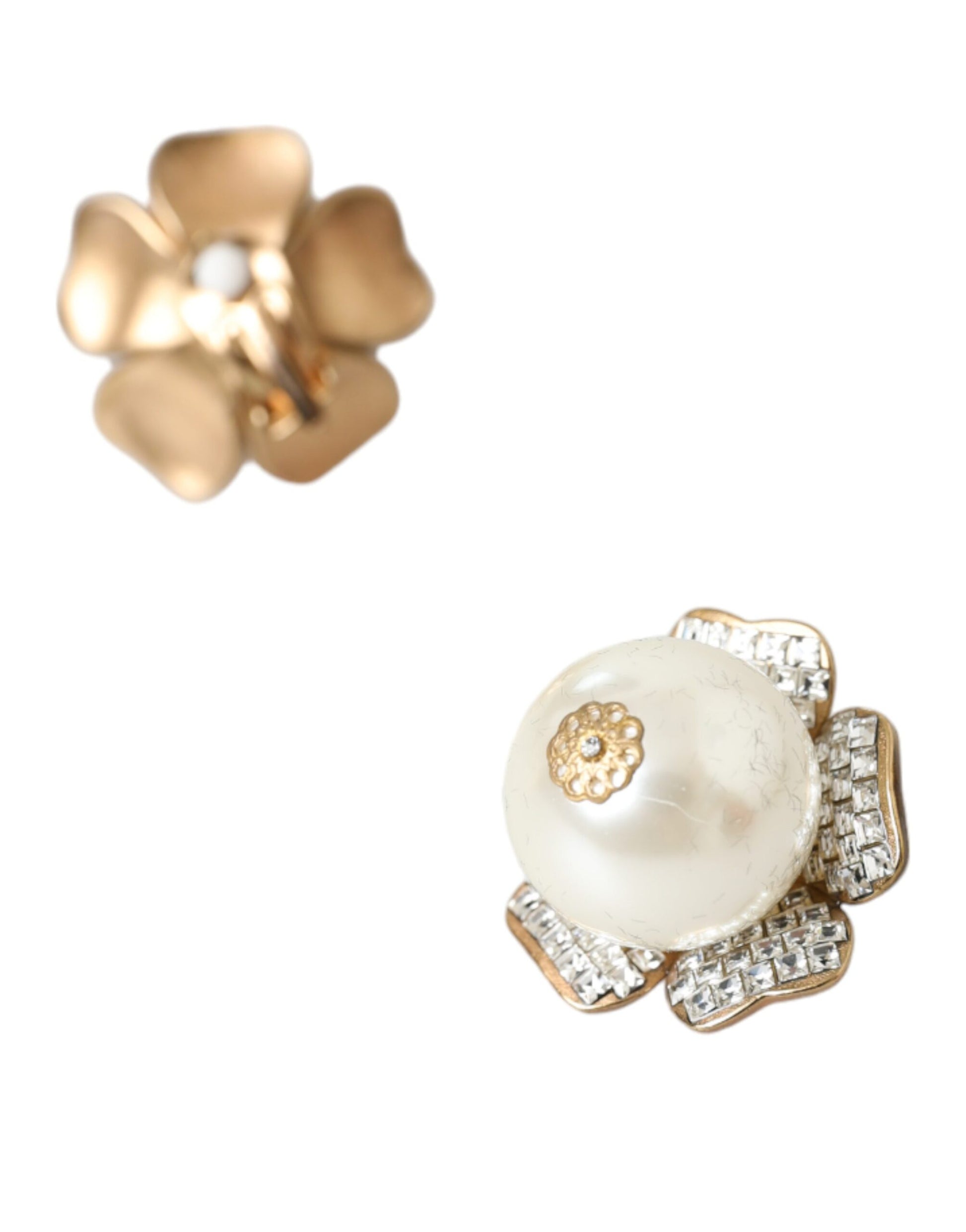 Dolce &amp; Gabbana – Goldfarbene Maxi-Ohrclips mit Kunstperlen und Blumenmuster