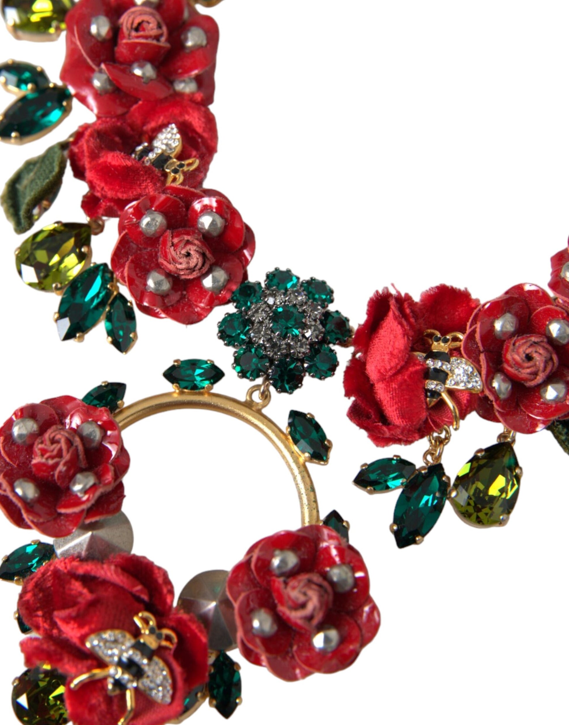 Dolce &amp; Gabbana – Halskette mit Gliederkette aus goldenem Messing und Rosenblüten-Kristallanhänger