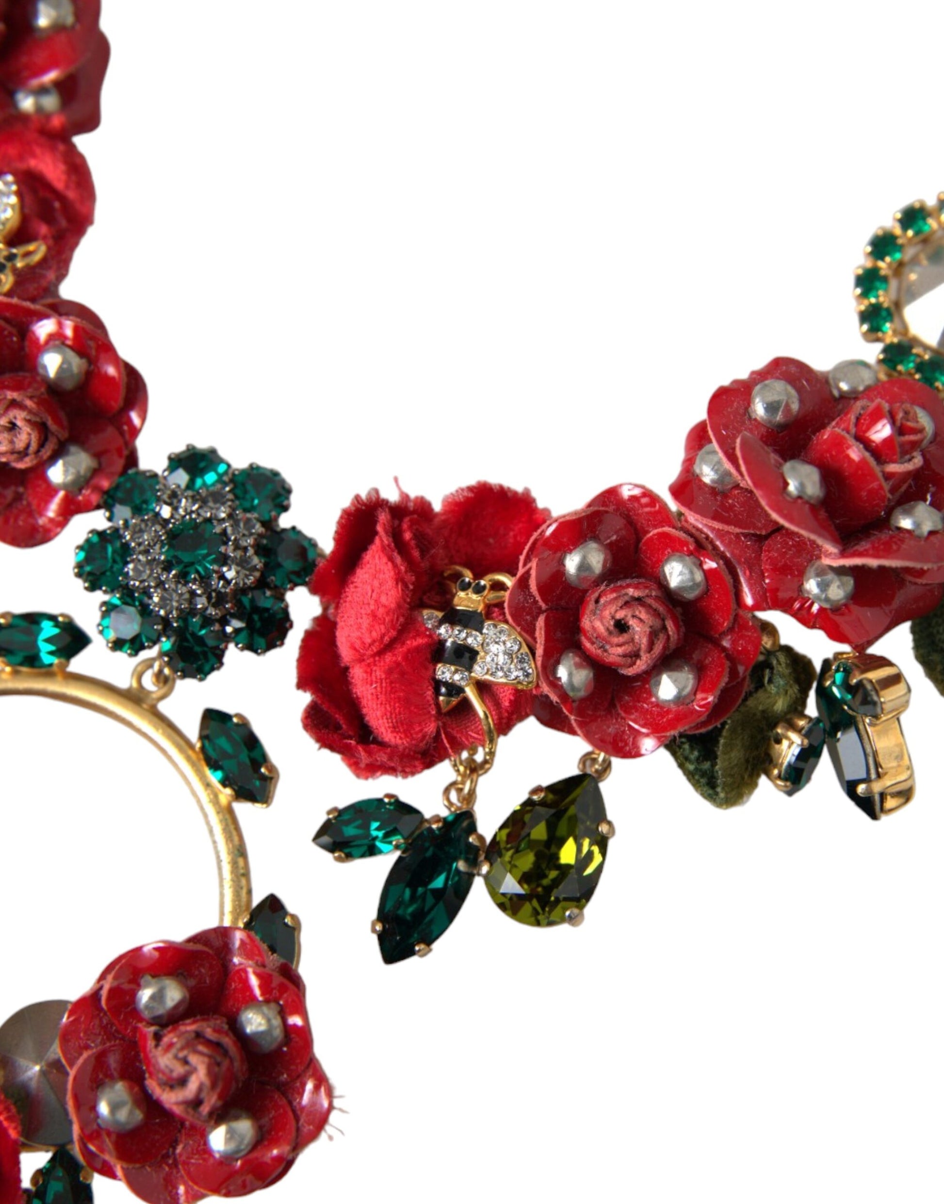 Dolce &amp; Gabbana – Halskette mit Gliederkette aus goldenem Messing und Rosenblüten-Kristallanhänger