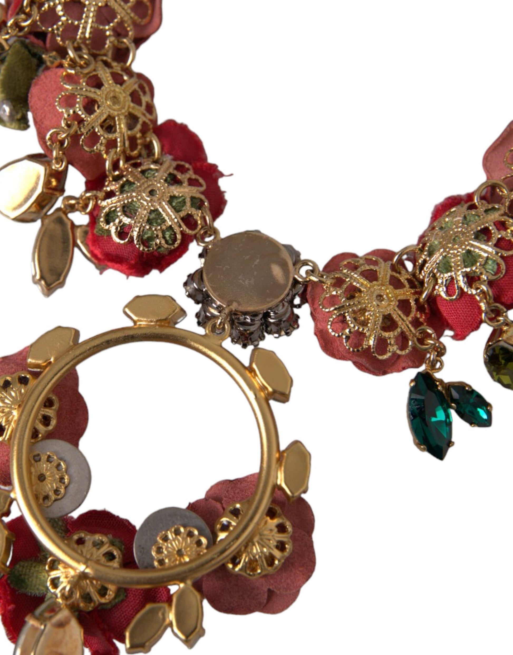 Dolce &amp; Gabbana – Halskette mit Gliederkette aus goldenem Messing und Rosenblüten-Kristallanhänger