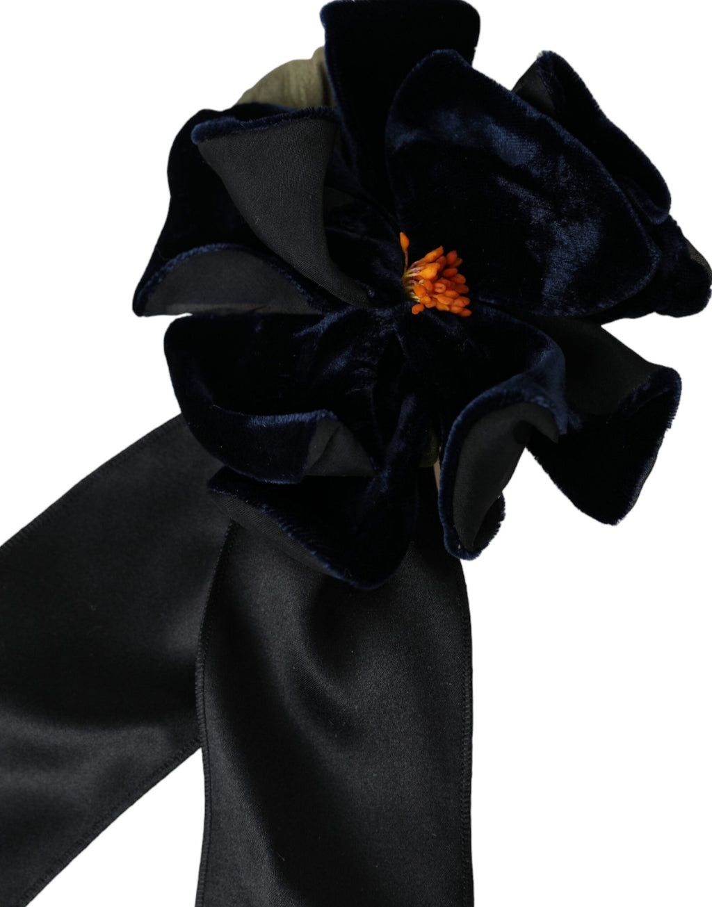 Dolce &amp; Gabbana Haarnadel mit Blumenmuster, schwarze Seide, goldenes Messing