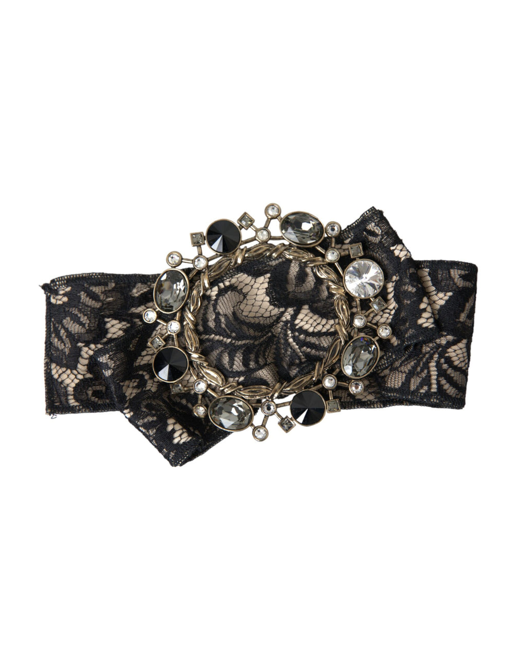 Dolce &amp; Gabbana Schwarze Haarnadel mit handgefertigter Brosche und Kristallen