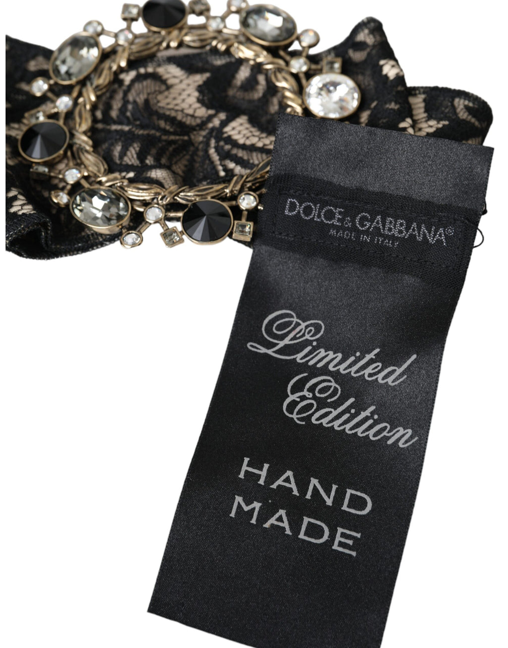 Dolce &amp; Gabbana Schwarze Haarnadel mit handgefertigter Brosche und Kristallen