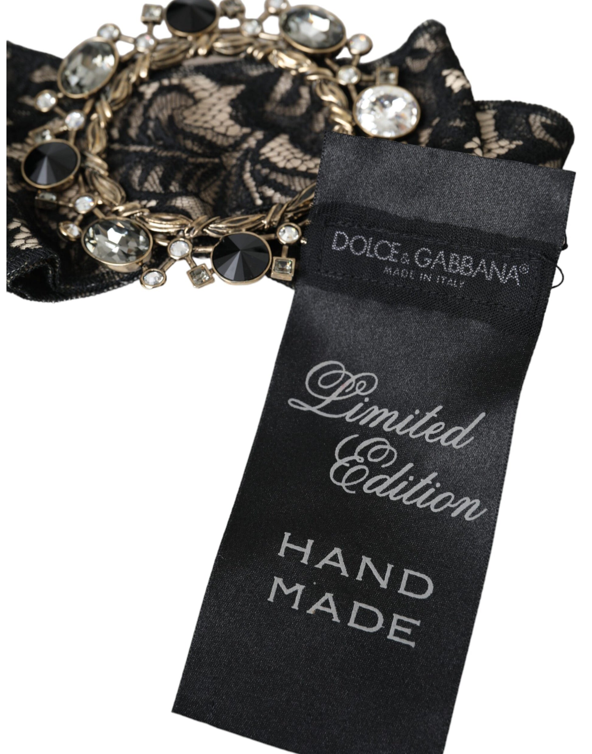 Dolce &amp; Gabbana Schwarze Haarnadel mit handgefertigter Brosche und Kristallen