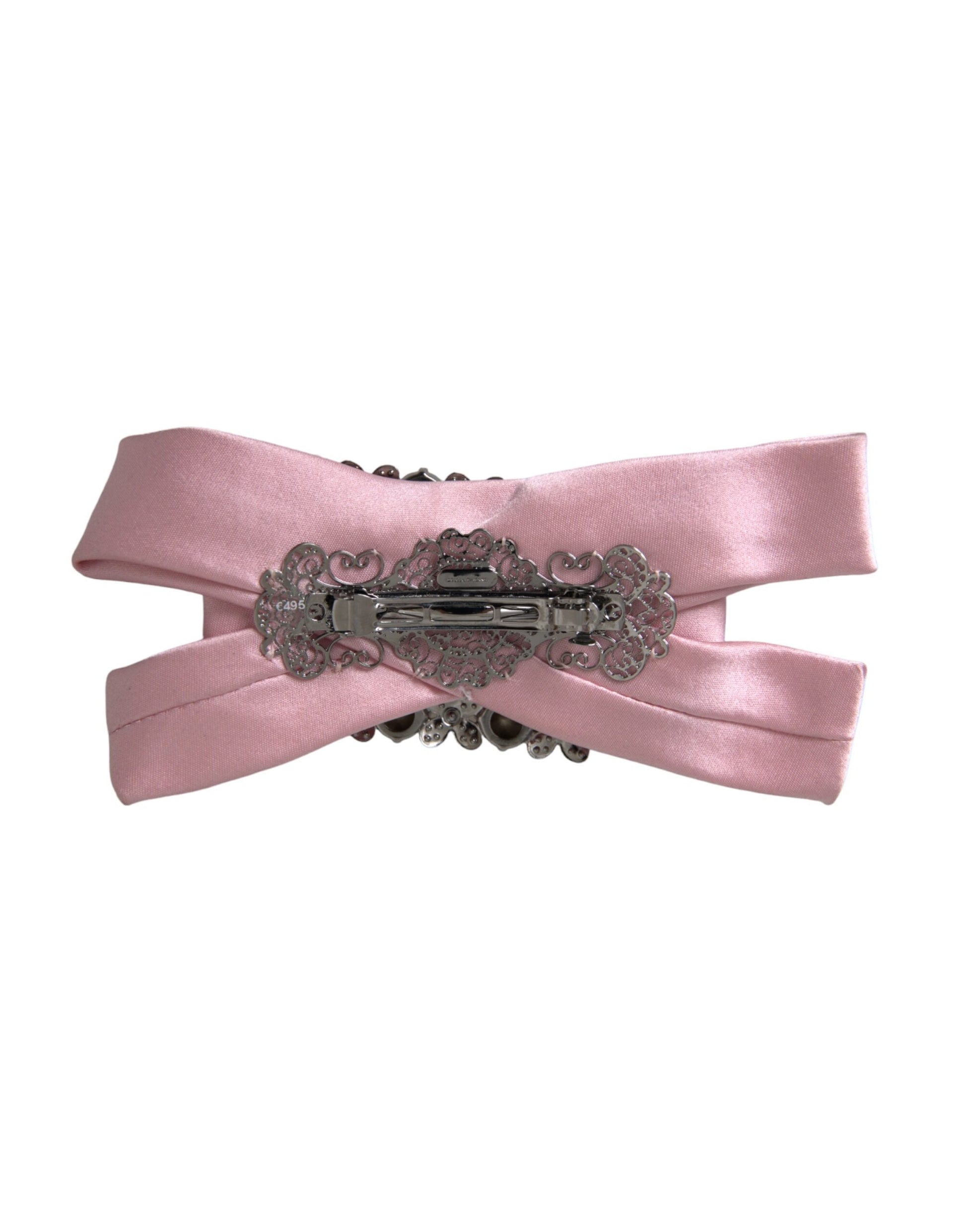 Dolce &amp; Gabbana Rosa Satin Kristall Schmuck Brosche Haarnadel