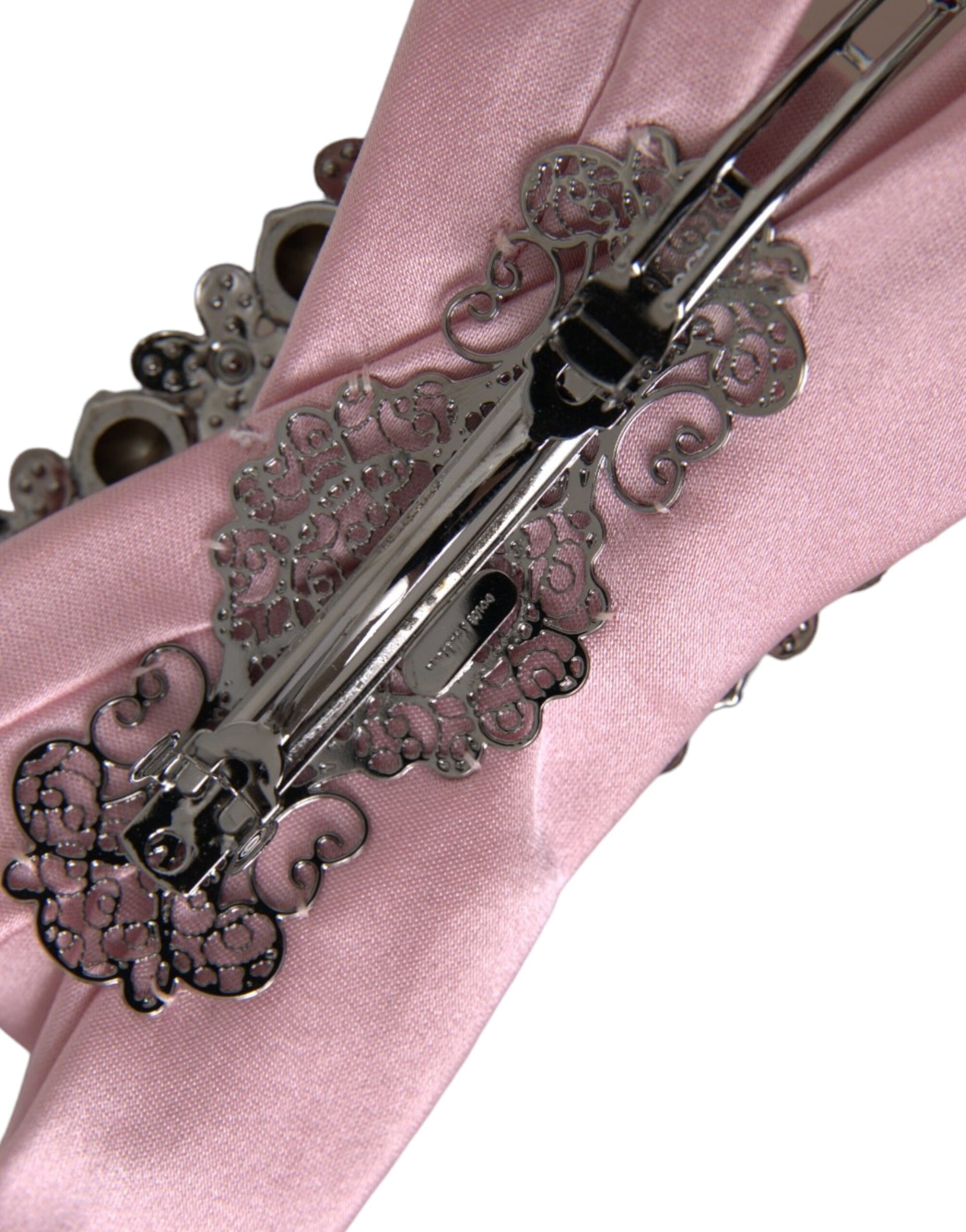 Dolce &amp; Gabbana Rosa Satin Kristall Schmuck Brosche Haarnadel