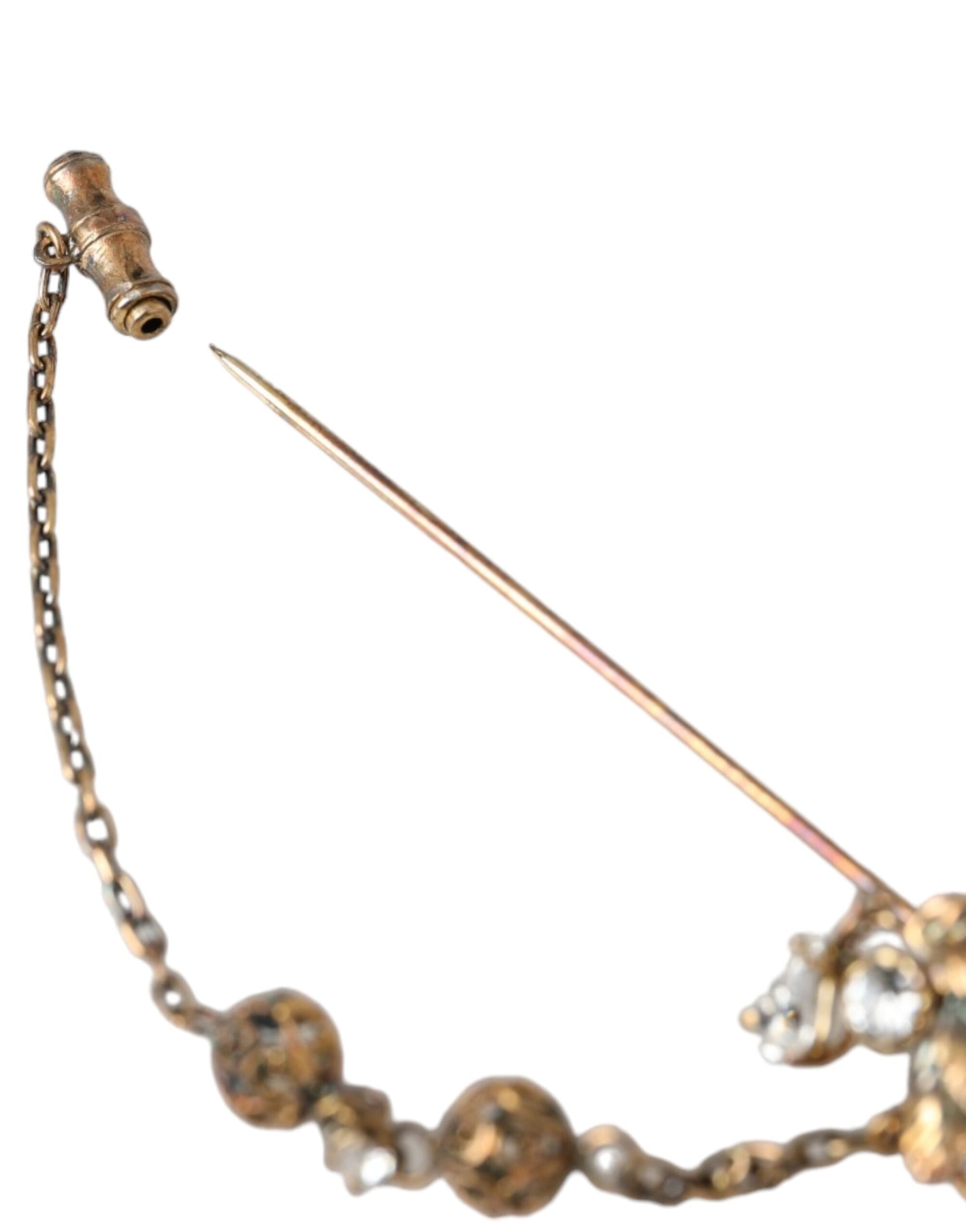 Dolce &amp; Gabbana Gold Messing Kristall Kette 925 Sterling Silber Pin Brosche