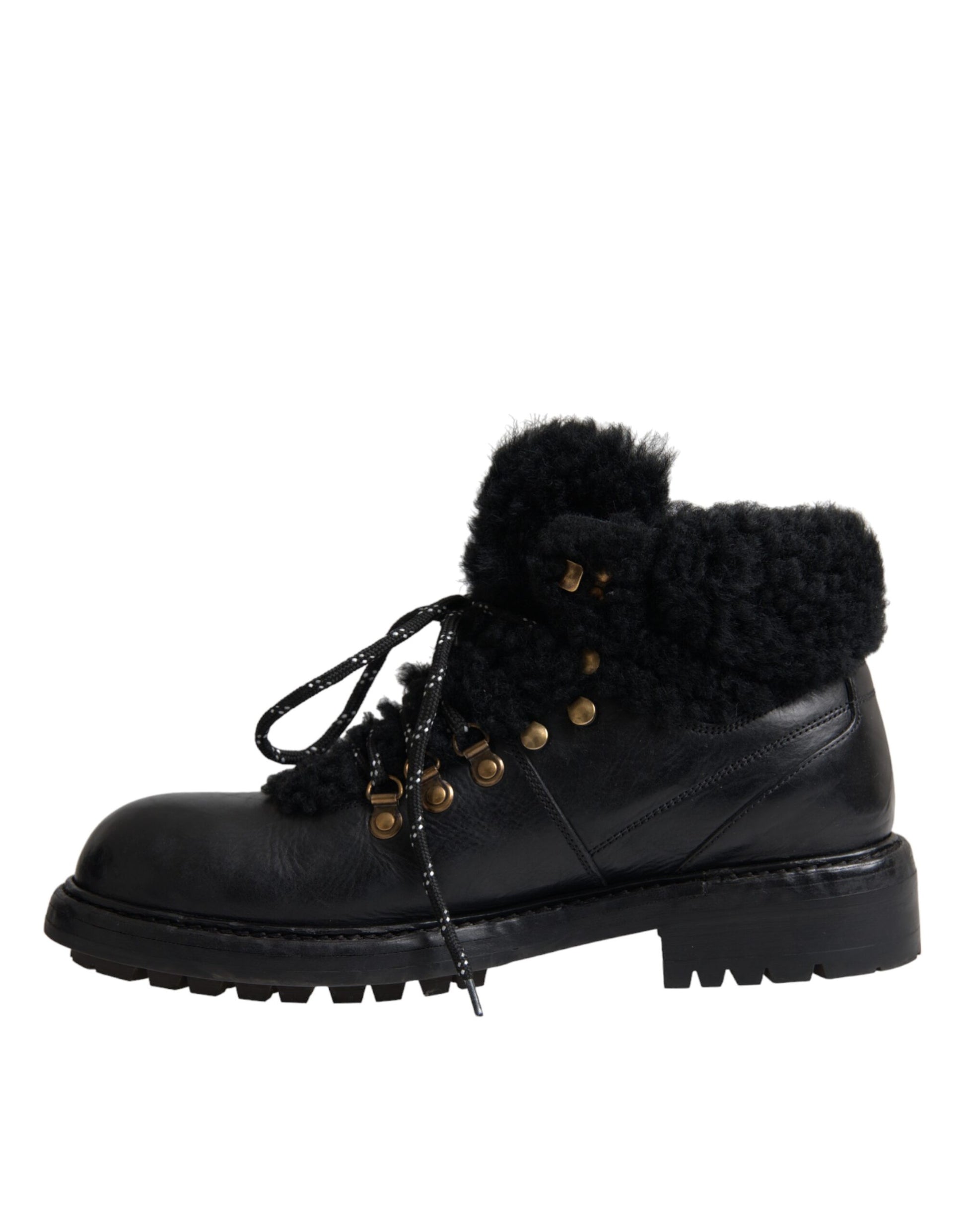 Dolce &amp; Gabbana – Bernini – Stiefel aus schwarzem Leder mit Lammfell