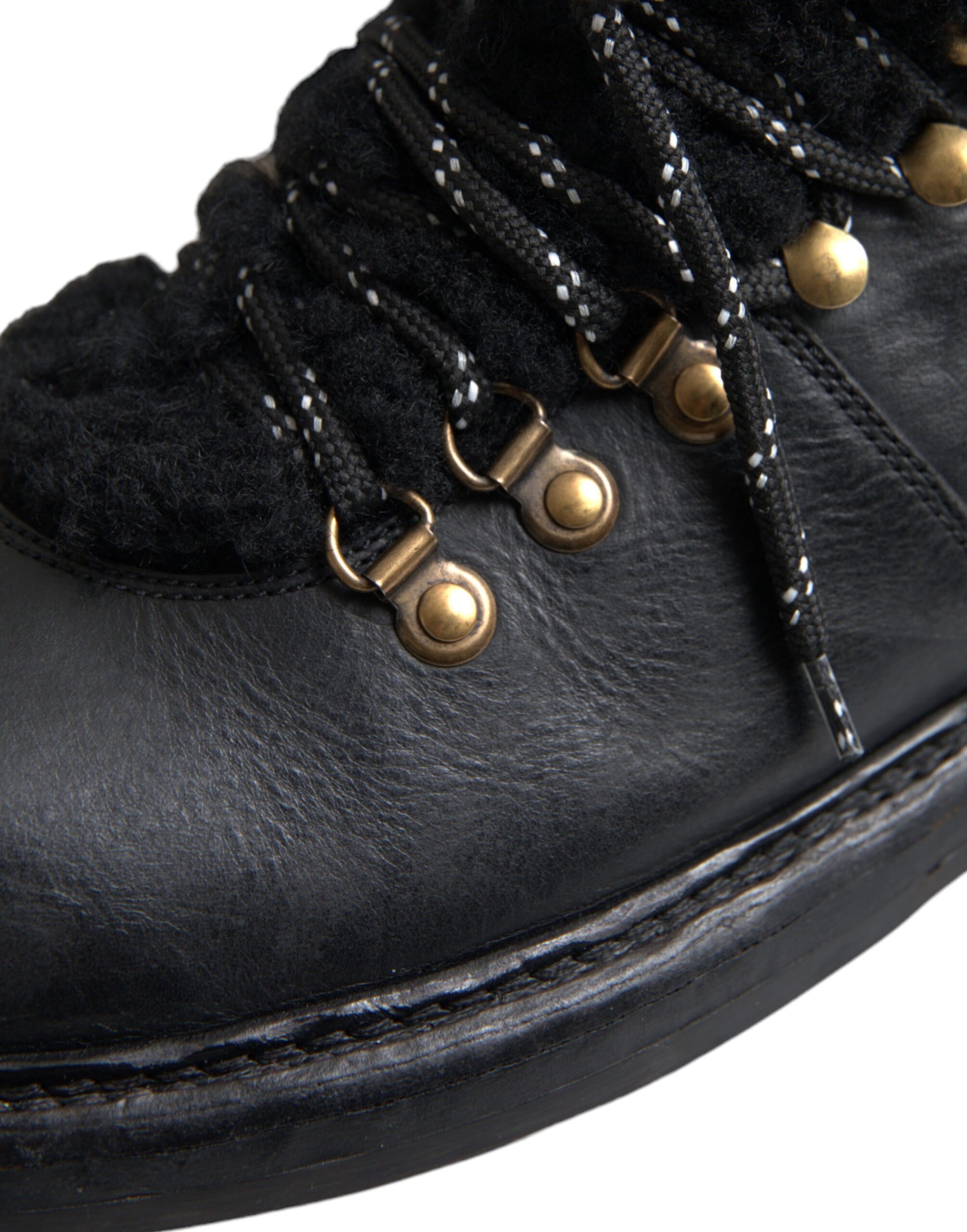 Dolce &amp; Gabbana – Bernini – Stiefel aus schwarzem Leder mit Lammfell