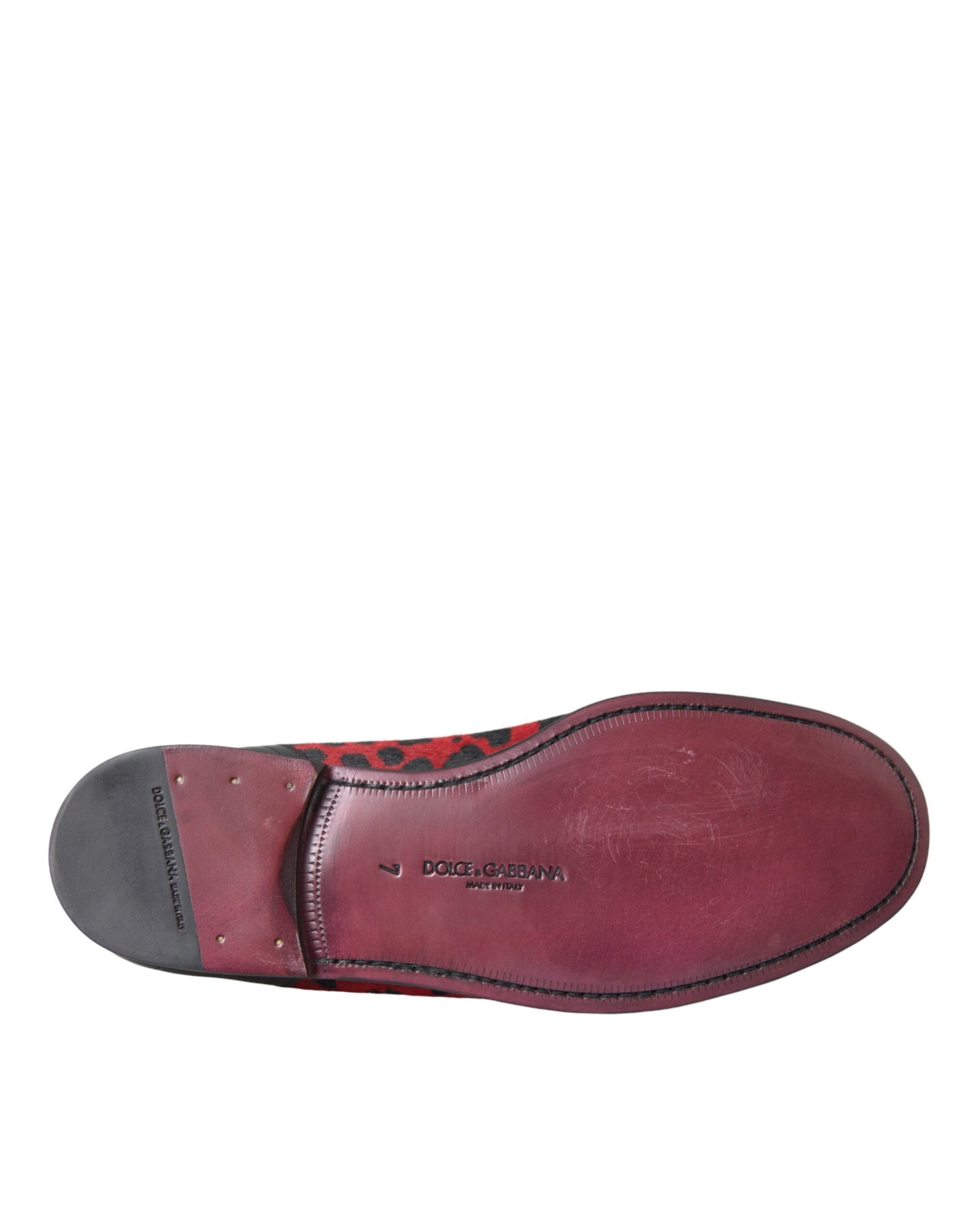 Dolce &amp; Gabbana Rot Schwarz Leopard DG Loafers Formelle Herrenschuhe