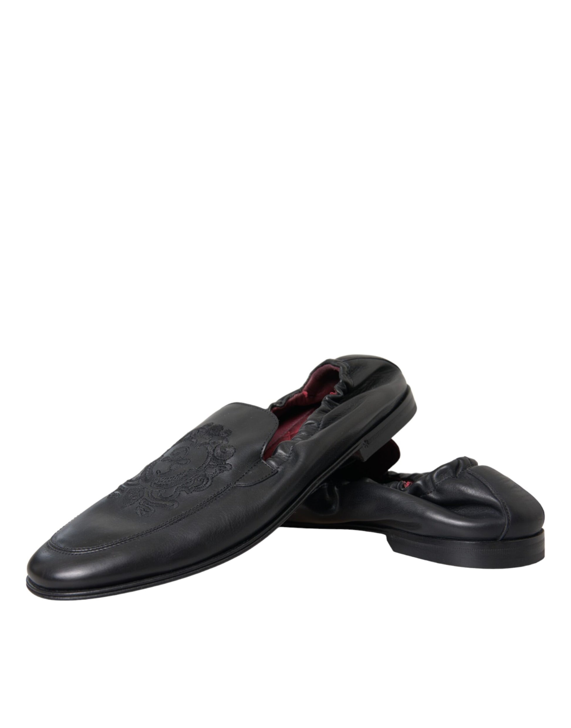 Dolce &amp; Gabbana – Schwarze Leder-Loafer mit Logo-Stickerei für Herren